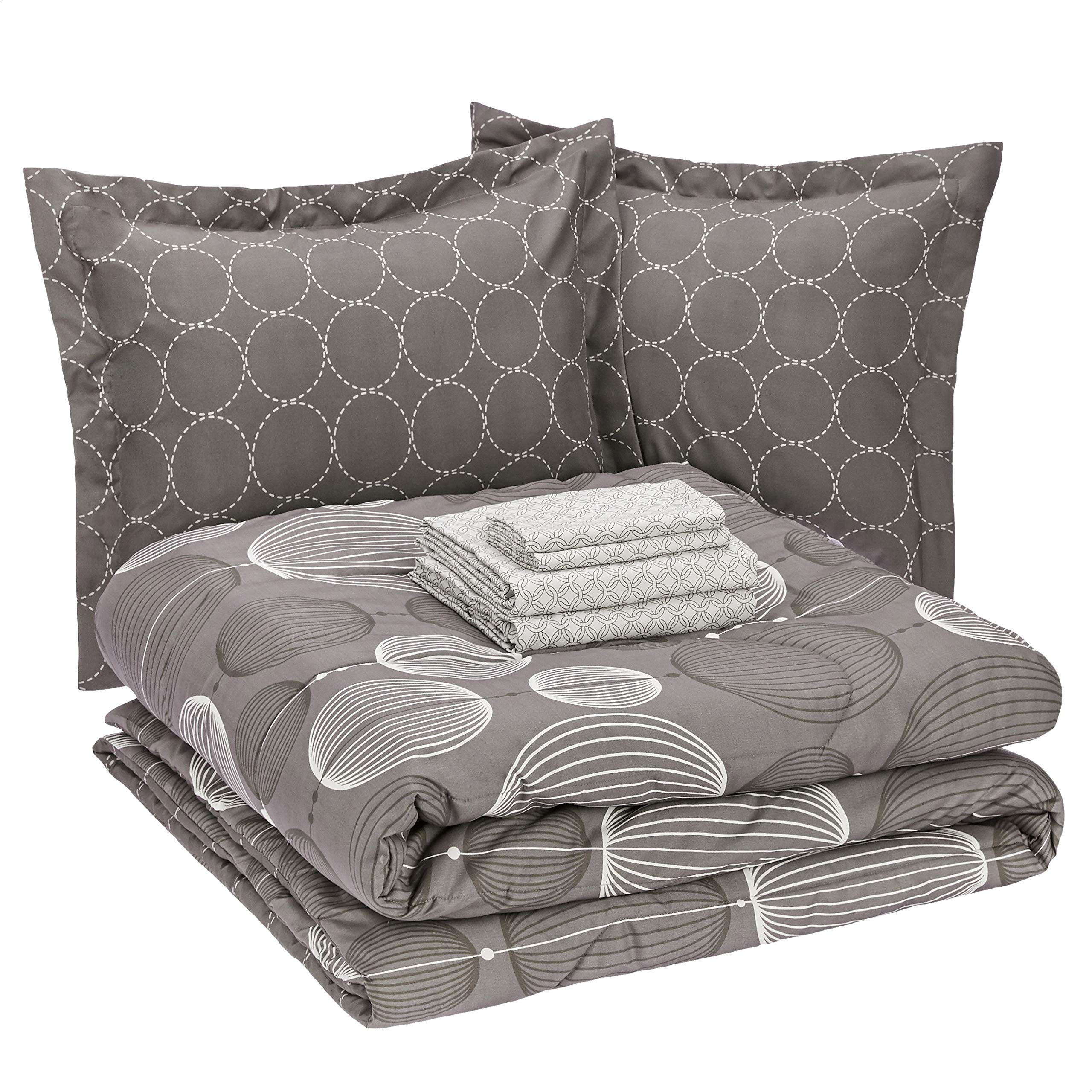 Photo 1 of Amazon Basics 7-Piece Lightweight Microfiber Bed-in-a-Bag Comforter Bedding Set - King, Industrial Vintage Gray Industrial Gray King 1-Pack