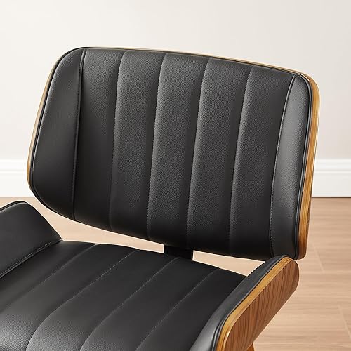 Miniatura 13 de Zouron Sillas de comedor giratorias, silla de escritorio moderna de mediados de siglo sin ruedas, silla de sala de estar de piel sintética con patas