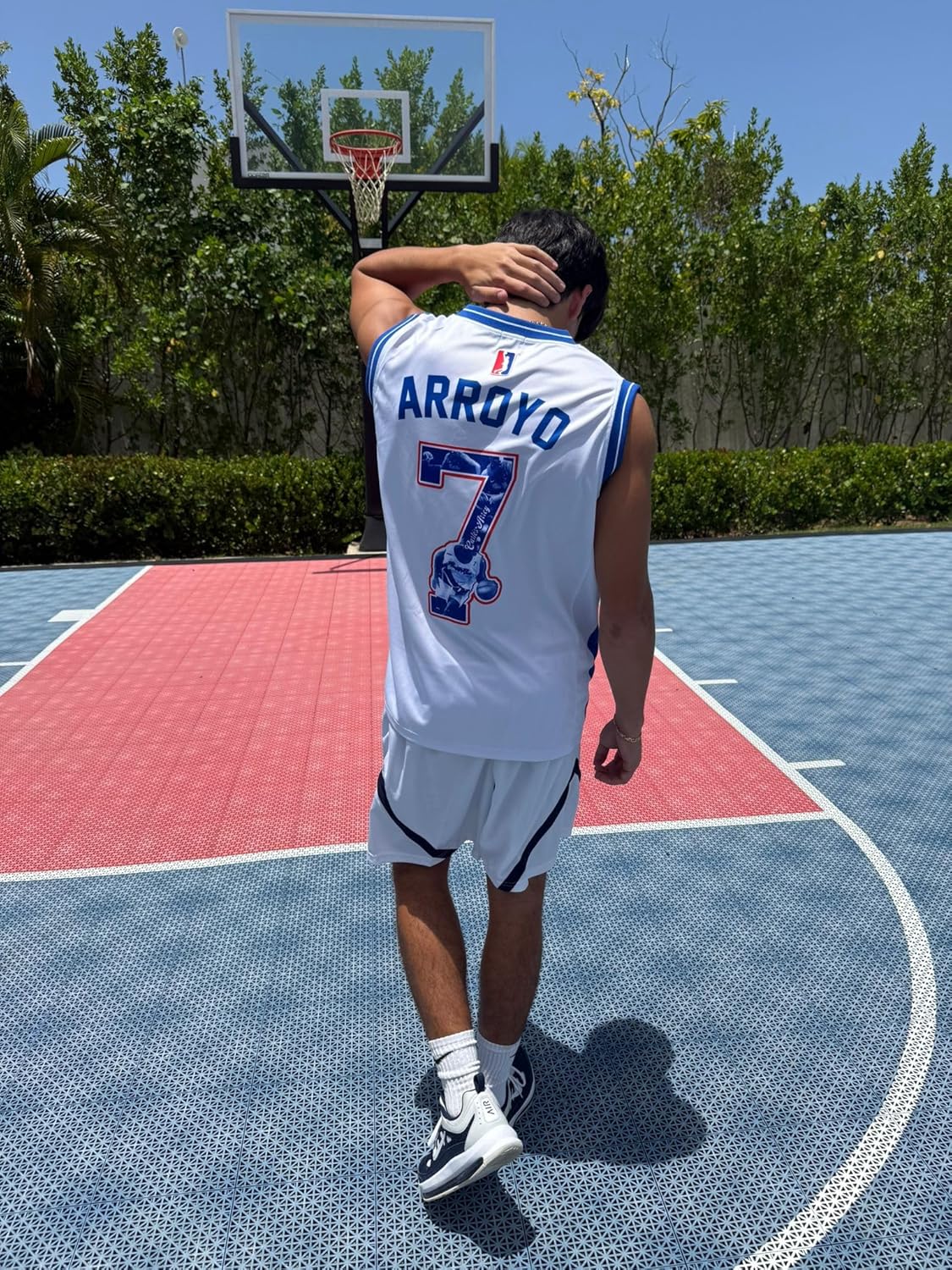 Puerto Rico Sleeveless Basketball Jersey #7 Arroyo – Flag Design, Athletic Fit, Breathable Mesh, Men’s Sports Top (US, Alpha, XX-Large, White Blue)