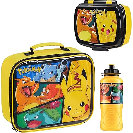Pokemon Kinder Brotdose Set 3-tlg Kühltasche Set Lunchtasche, Lunchbox