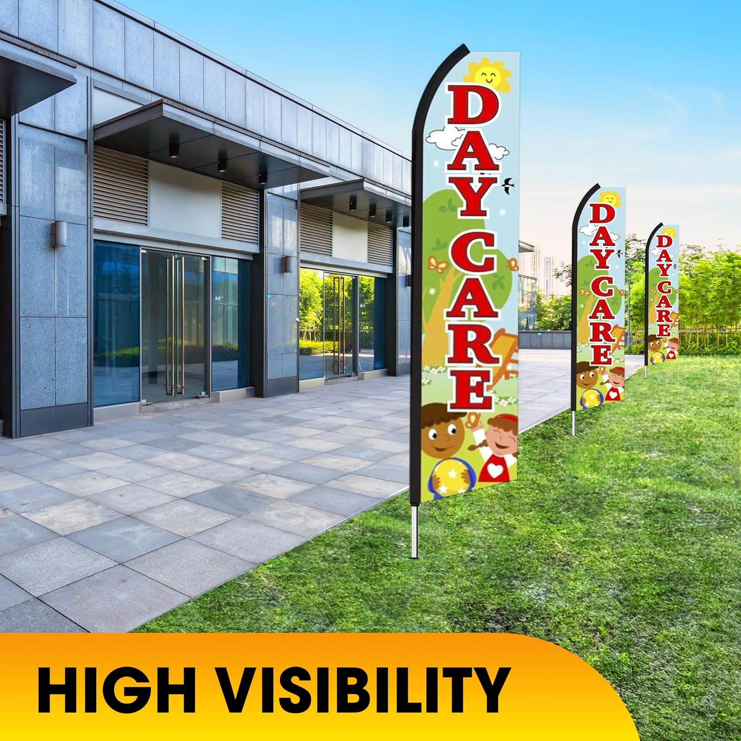 OnPoint Wares Now Enrolling Day Care King Flags – 2 Pack | 3 ft x 11.5 ft Heavy Duty Feather Flags for Daycare Advertising | Weatherproof Polyester | (Hardware Not Included) - Image 4