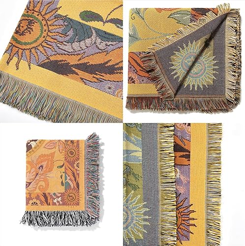 Miniatura 4 de Manta bohemia reversible de algodón bohemio tapiz hippie para decoración de habitación al aire libre manta de doble cara (patrón nacional de sol