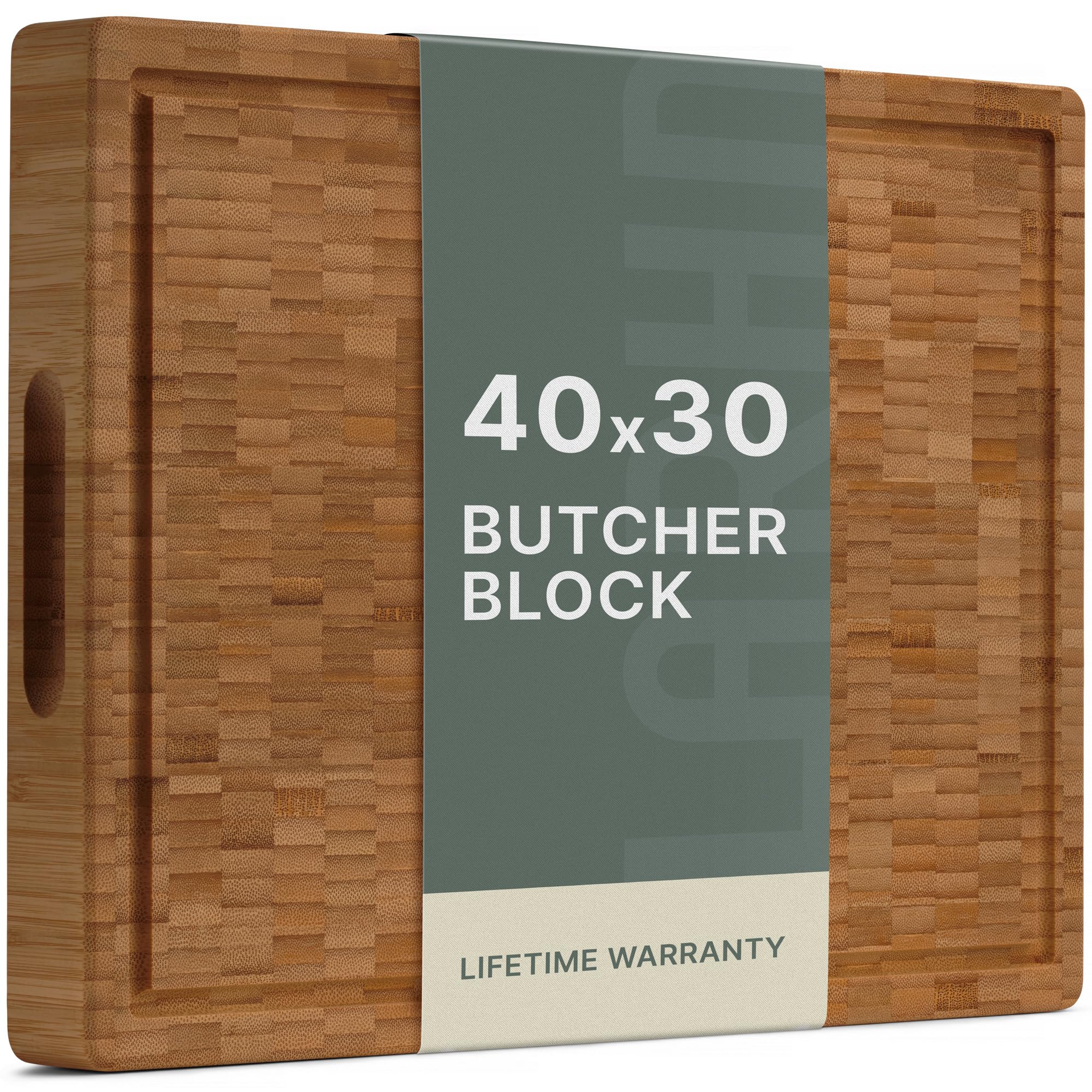 Larhn Carbonised Bamboo Butchers Block - 40 X 30 X 4 Cm - Thick End Grain Chopping Board For Cutting, Slicing And Carving Meat, Fish And Vegetables