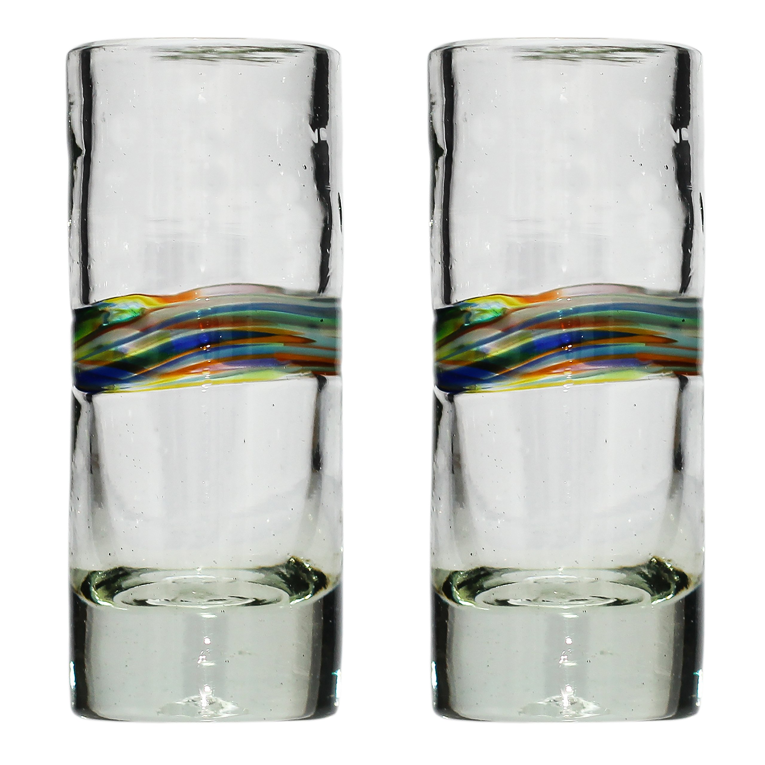 Tumia LAC Verre à Shot ou à Téquila Artisanal - Verre recyclé - Bande Multicolore - par 2 pièces