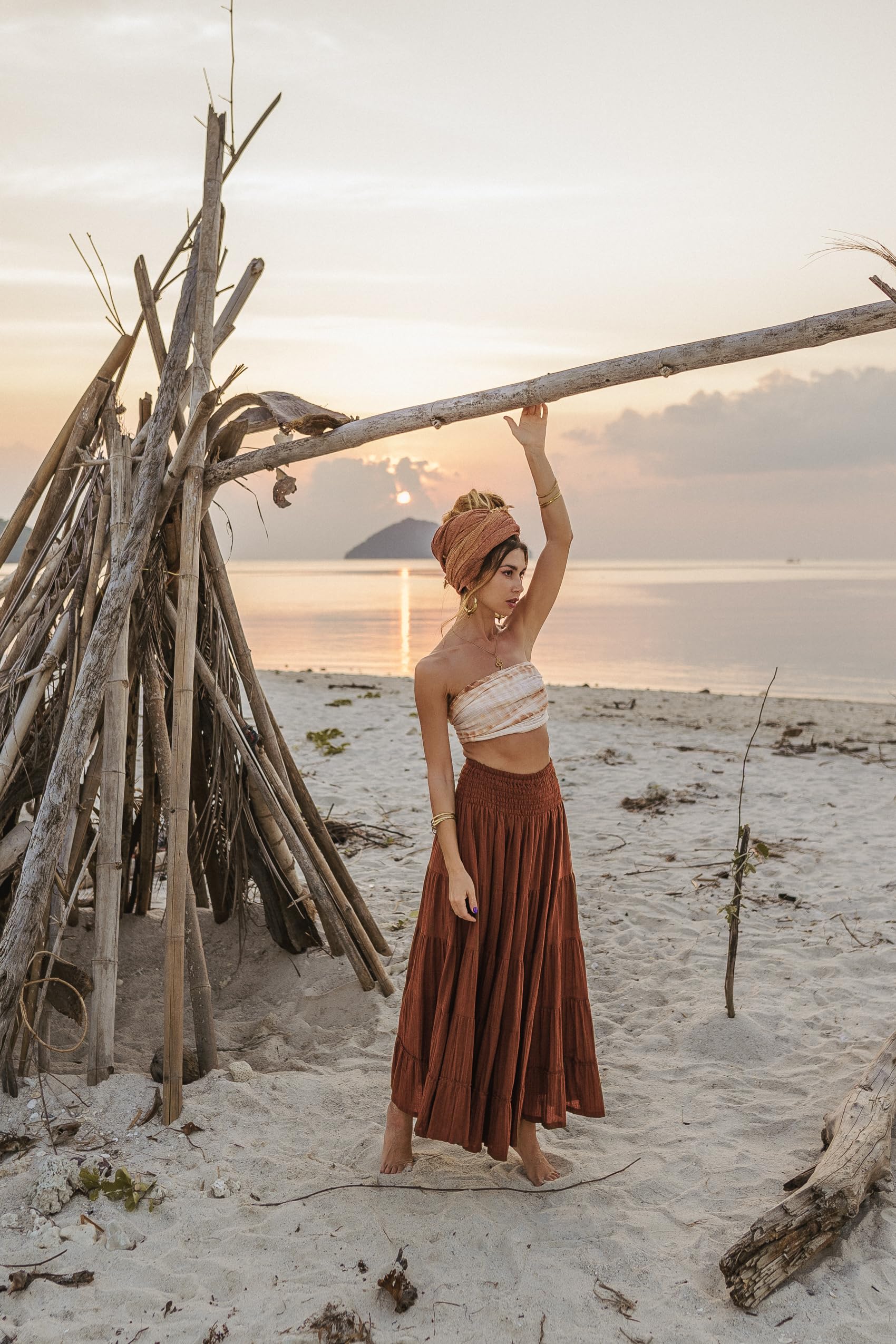 Thaluta Damen Maxirock im Boho-Stil, langer, fließender Baumwollrock „Moana“