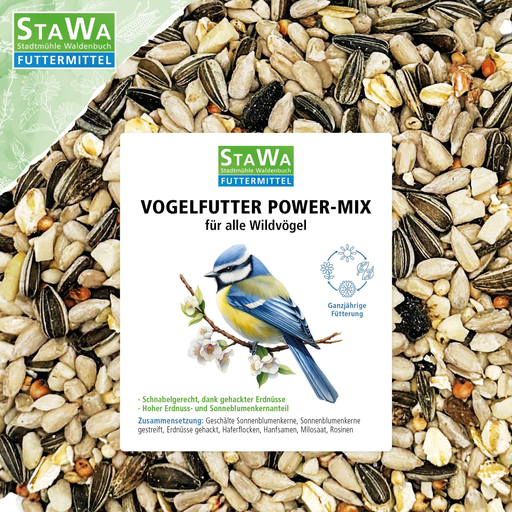 Power-Mix Streufutter für Wildvögel, ohne Weizen, Vogelfutter, 20 kg