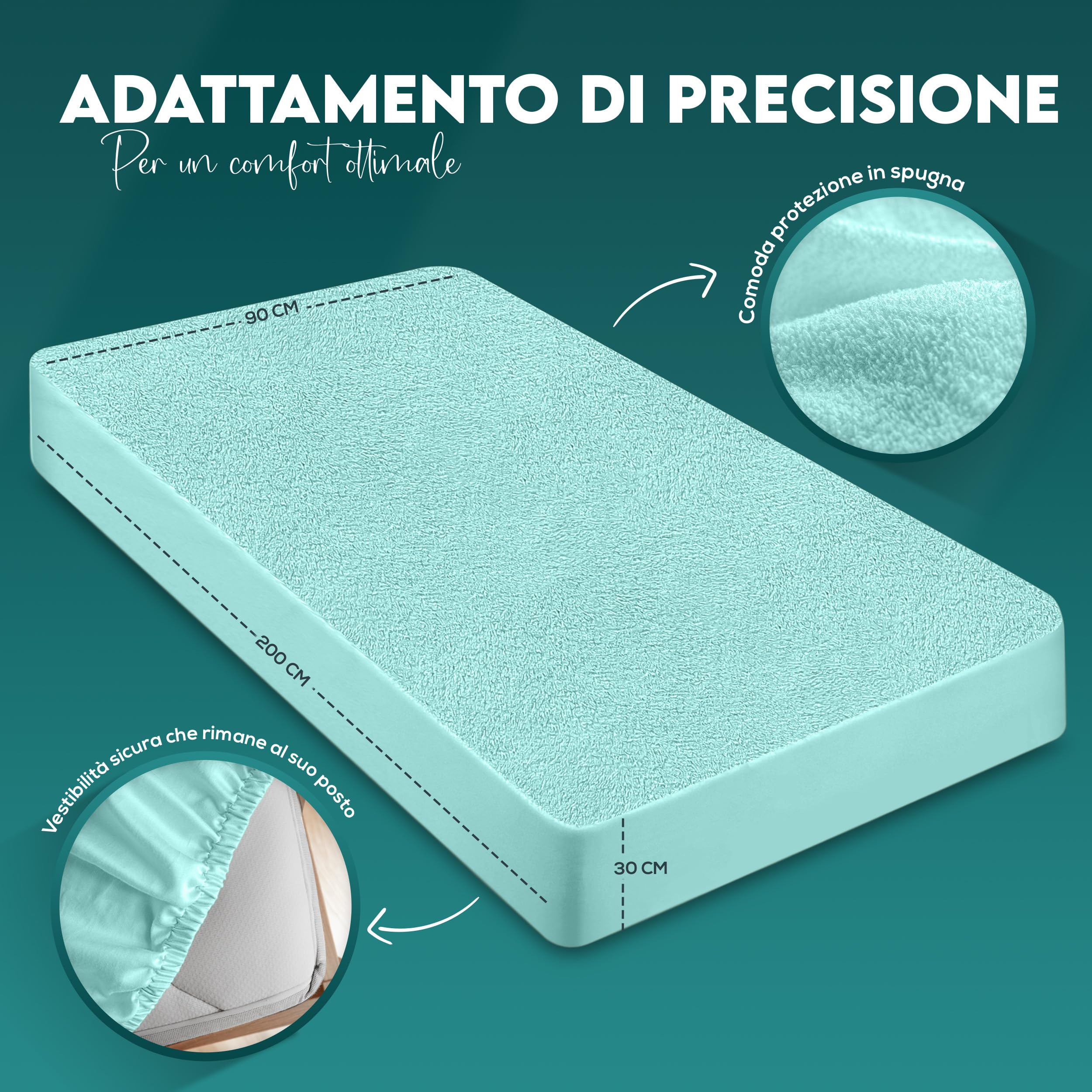 Utopia Bedding Coprimaterasso Singolo Impermeabile 90 x 200 x 30 cm, Certificato OEKO-TEX, Proteggi Materasso, Traspirante, Lavabile, Stile Montato Tutto Intorno Elastico Blu Spa