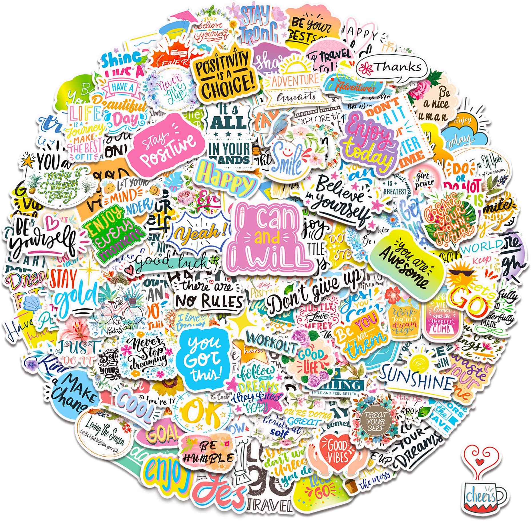 Inspirational Stickers,150Pcs Motivational Stickers for Water Bottles Positive Quote Sticker for Journaling Scrapbook Aesthtic Waterproof Vinyl Laptop Decals for Teens Adults Kids Teachers