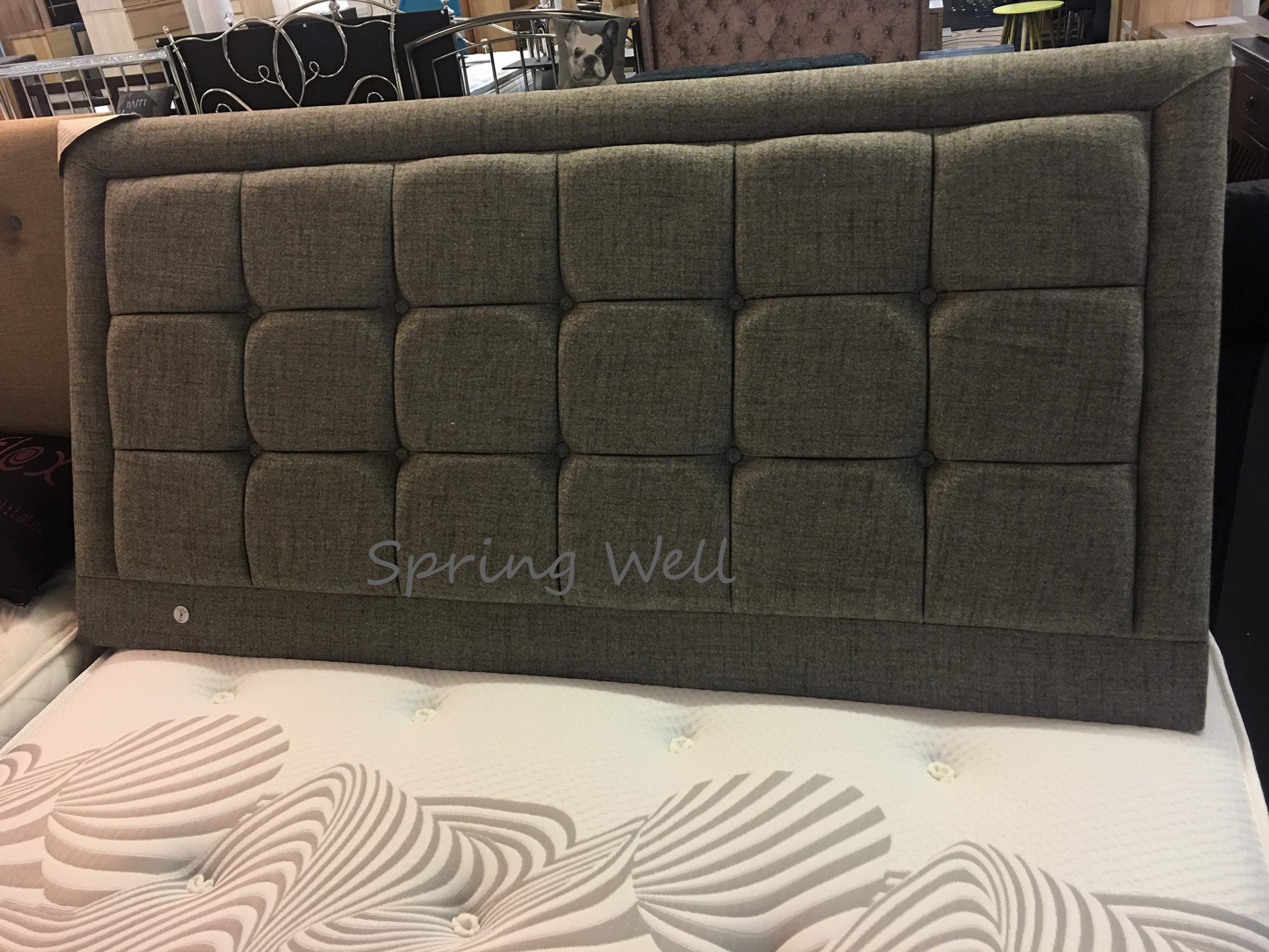 Spring Well,Cube Bumper Upholstered Headboard in,Linen Turin Fabric 26'' Height in Sizes 3ft 4ft 4ft6 5ft 6ft (Duck Egg, 3ft)
