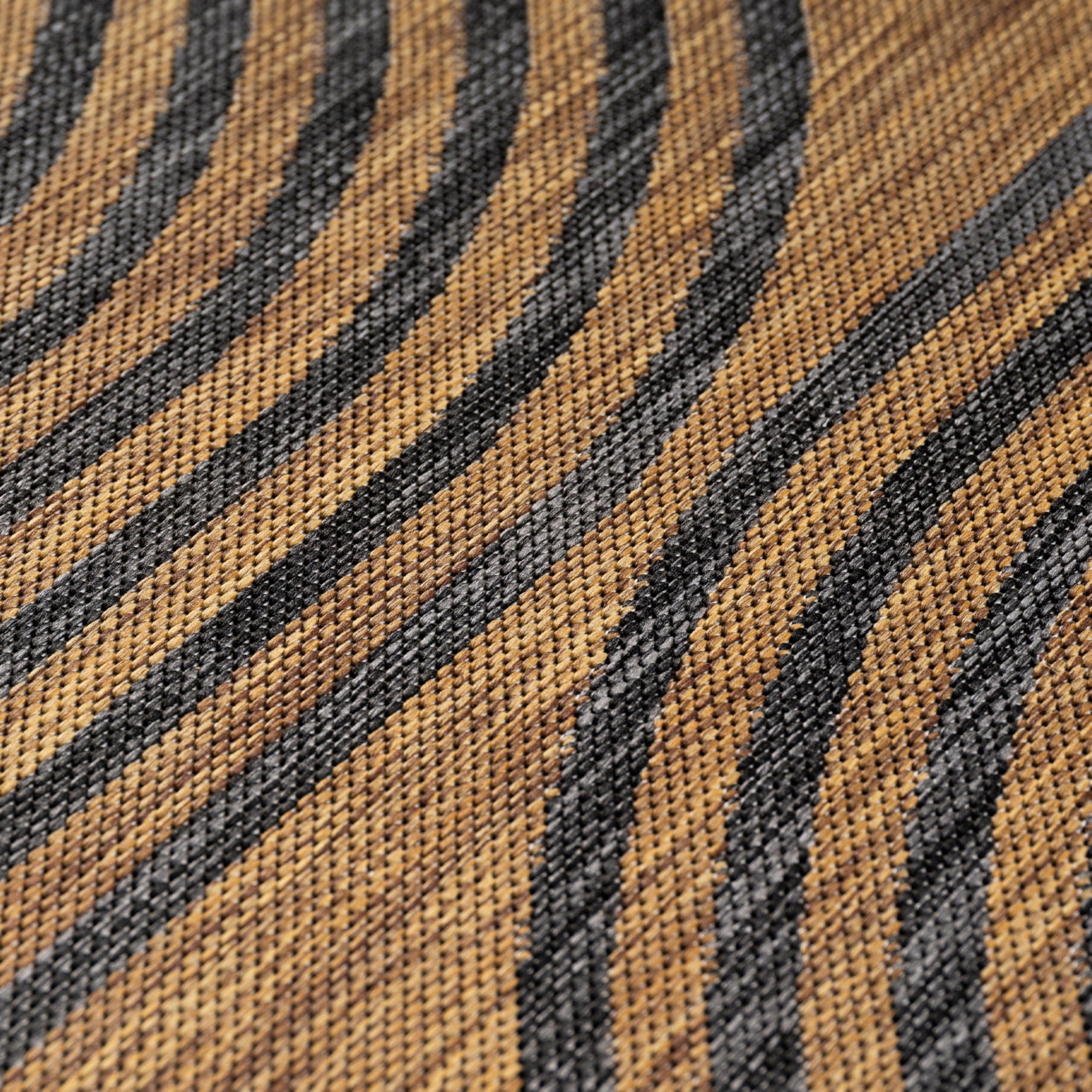 HomebyHome Outdoor Teppich Schwarz Natur Jute Optik Rund 200 cm Balkon Terrasse Garten Wetterfest UV-beständig Groß XL Boho Design Flachgewebe Pflegeleicht Robust Modern