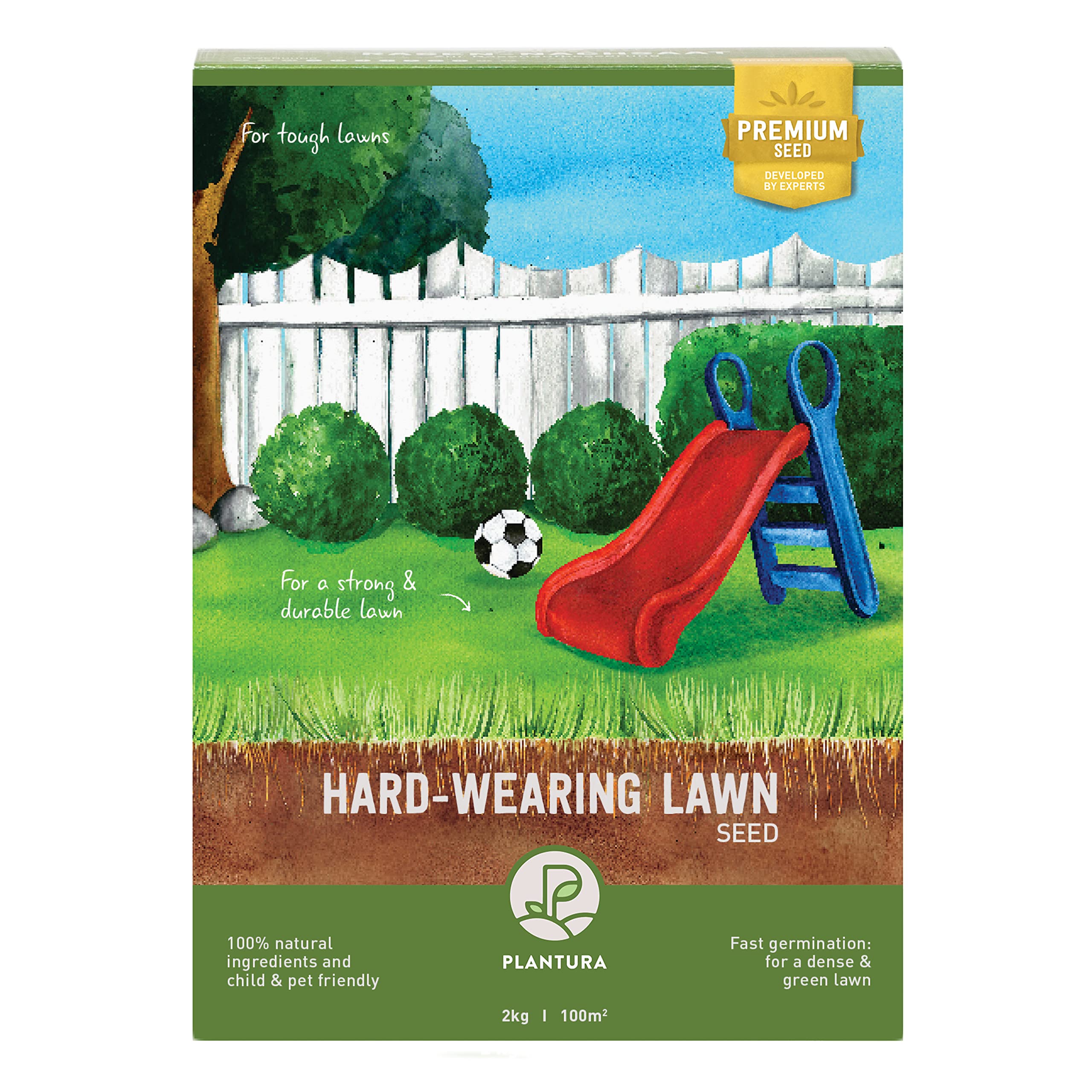 Plantura Hard-Wearing Lawn Seed, Fast-Germinating Premium Lawn Seed, 100m², 2kg