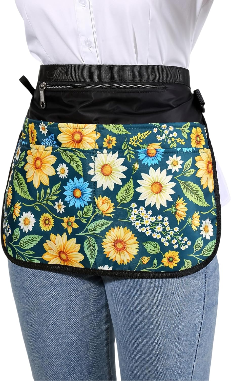 Waterproof Server Apron for Women with 5 Pockets,Quickly Put on and Take off Waitress Aprons,Work Apron for Bartender Barista - Image 4