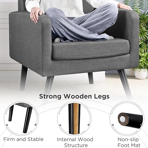 Miniatura 6 de Yaheetech Silla moderna para sala de estar, sillón de mediados de siglo con respaldo copetudo y patas de madera, silla vintage para dormitorio,