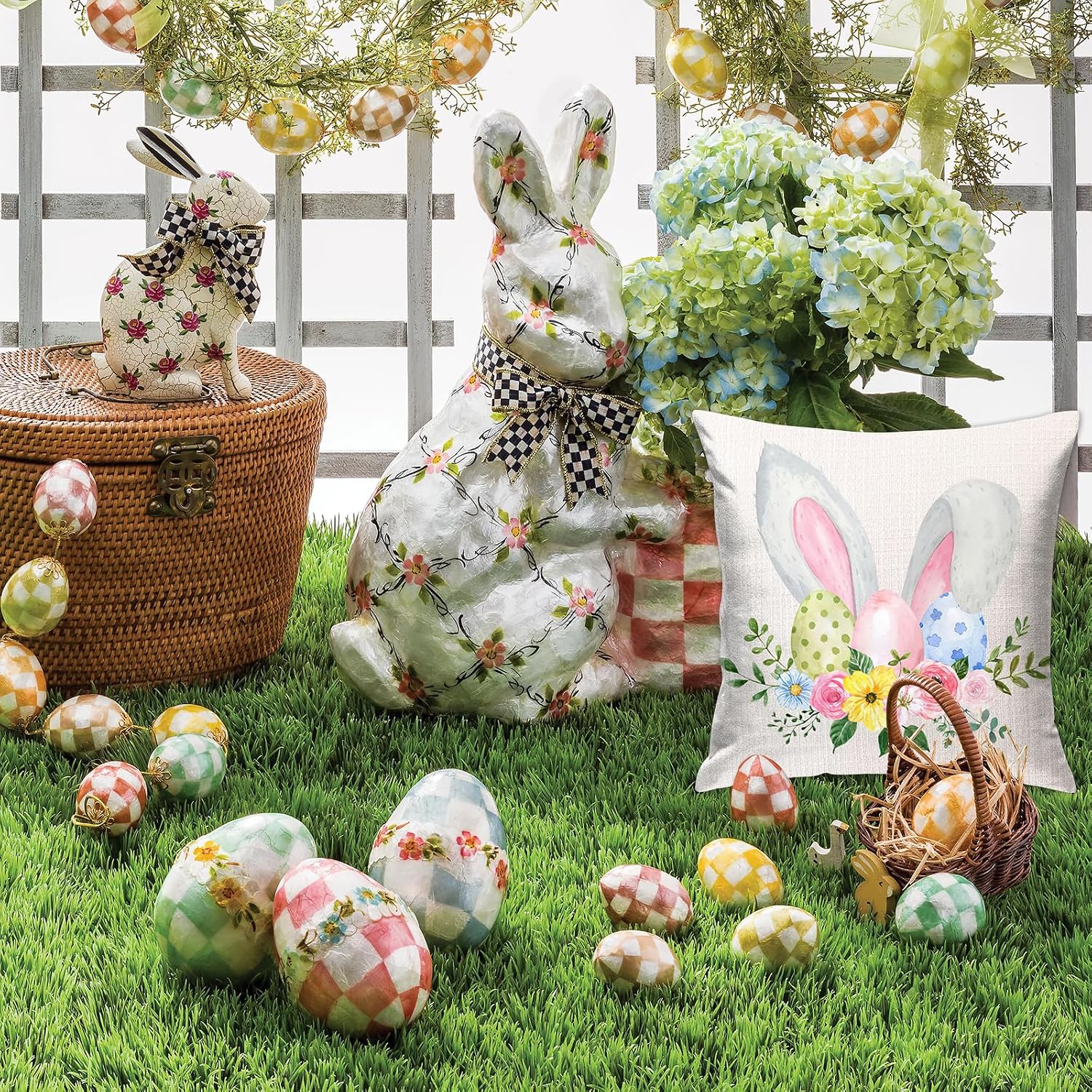 Happy Easter Day Bunny Pillow Case, Cute Rabbit Flower Party Linen Pillow Cover, 20 x 20 Inch Square Holiday Cushion Case Decoration for Couch Sofa Bed image 2