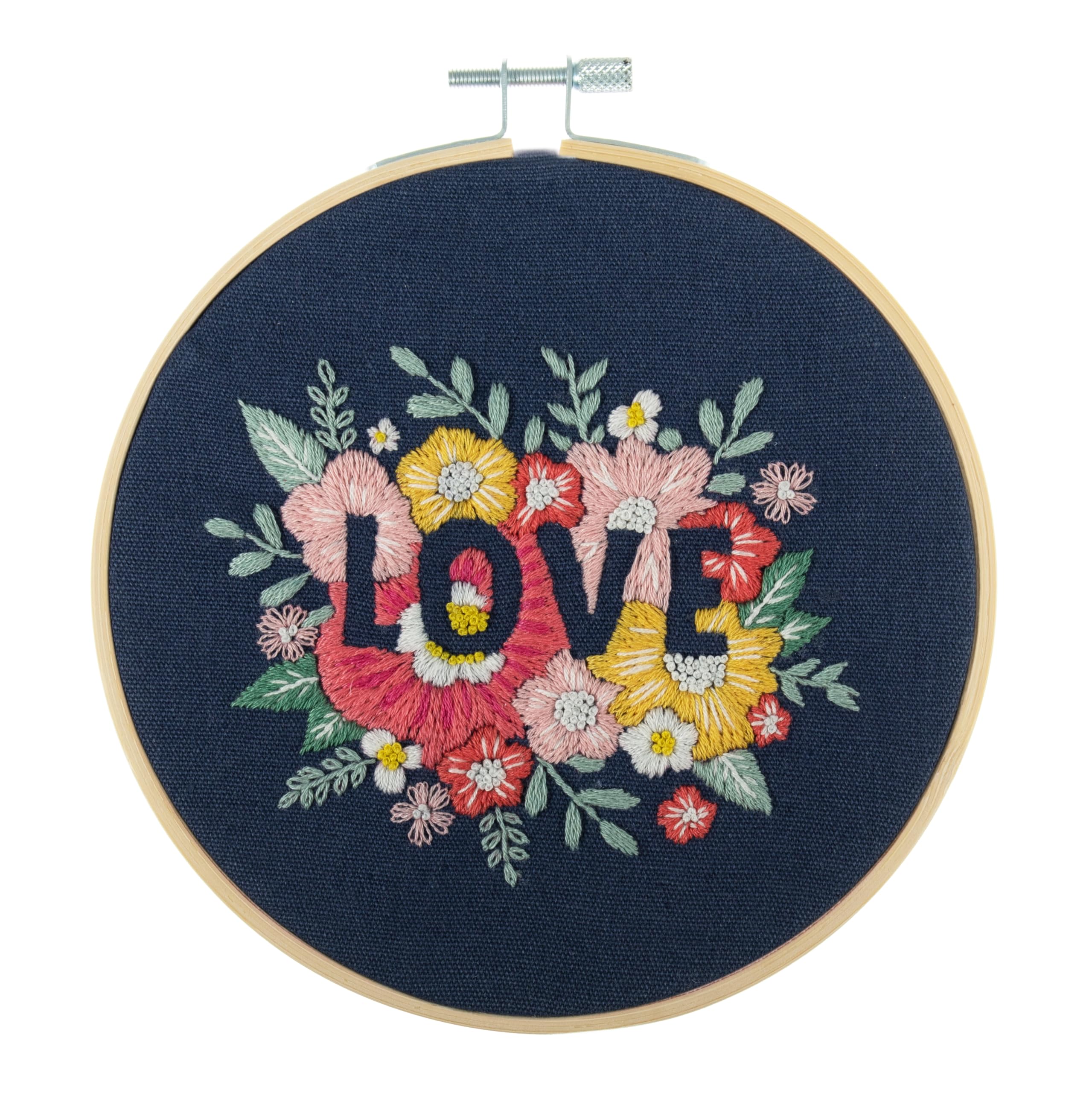 Trimits Embroidery Kits - 15cm 6" Embroidery Beginners Kit, Cross Stitch Kits for Adults, Starter Set with Bamboo Hoop, Fabric, Threads, Needle & Backing - Love