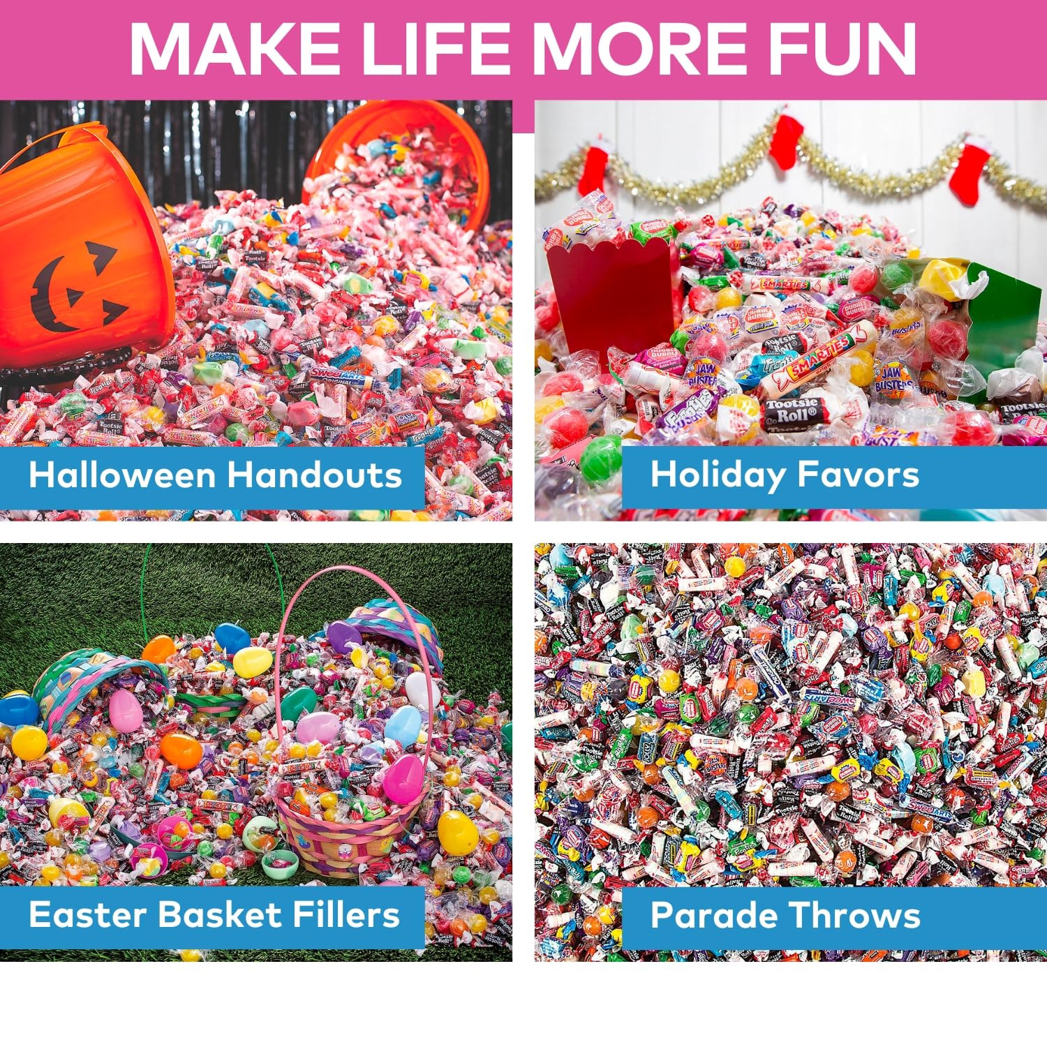Fun Express Bulk Candy Variety Pack 30 Pounds - Halloween, Easter Eggs, Parade and Stocking Stuffer Treats | Perfect for Schools, Offices, Birthdays & Holidays