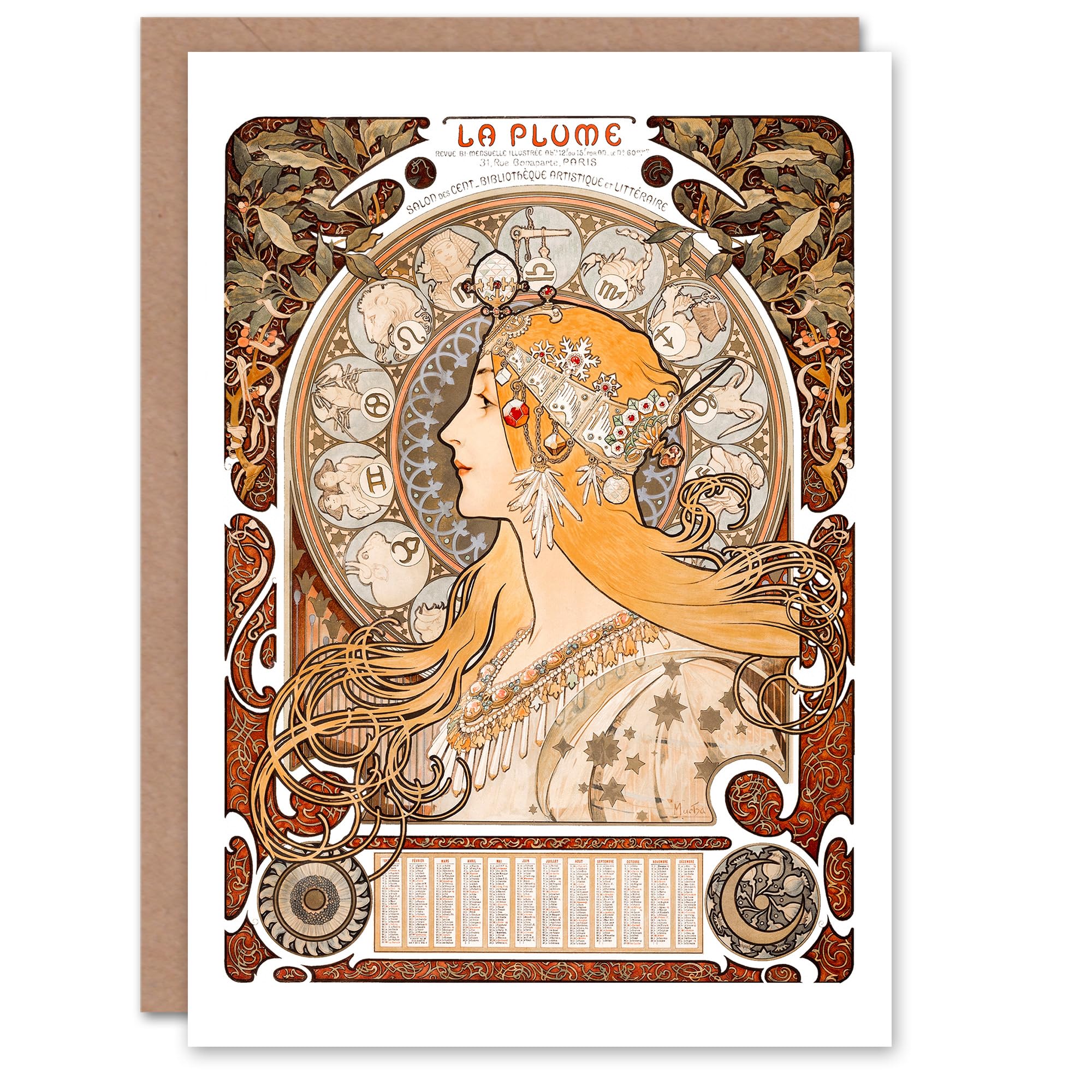 Artery8 Alphonse Mucha Art Card La Plume Zodiaque Art Nouveau