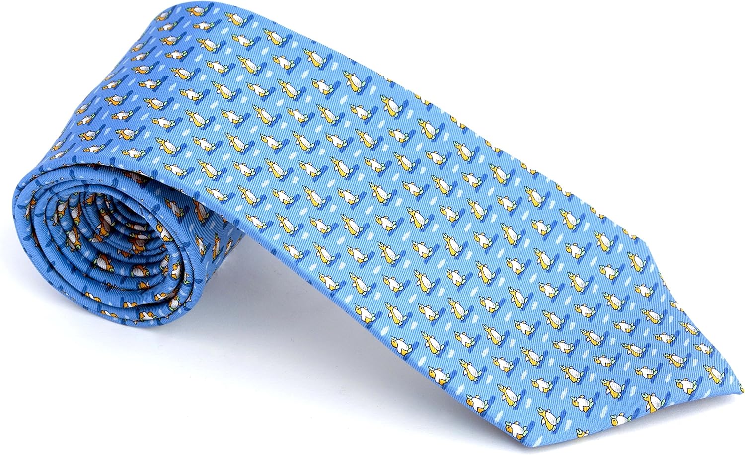 Men's 100% Silk Neckties Penguin Printed Tie (Blue)