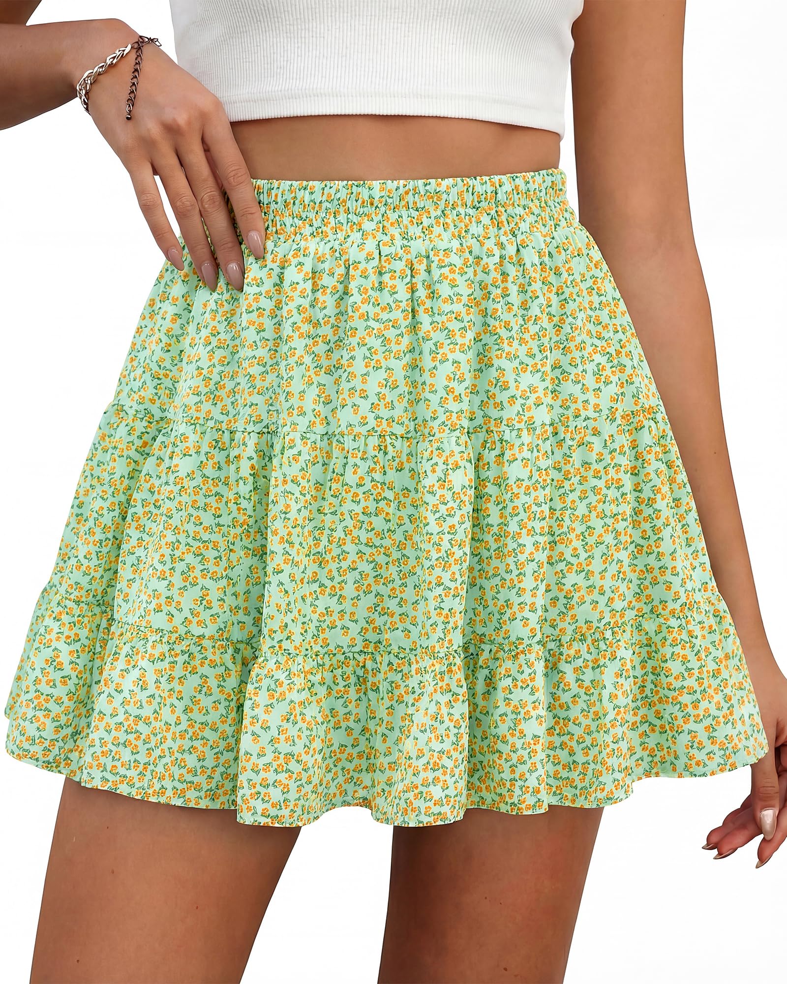 Summer Skirts for Women 2026 Floral High Waist Shorts Underneath Boho Tiered Flowy Tennis Skorts Casual Mini Skirt