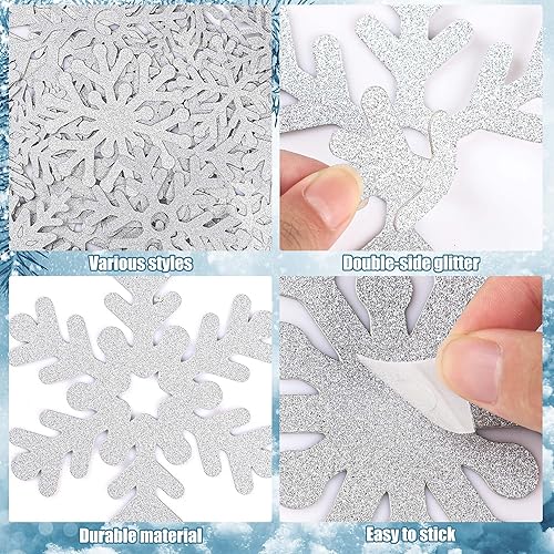 Miniatura 3 de 72 piezas de recortes de copo de nieve de invierno con purpurina de papel de copo de nieve para decoración de tablón de anuncios, decoración de