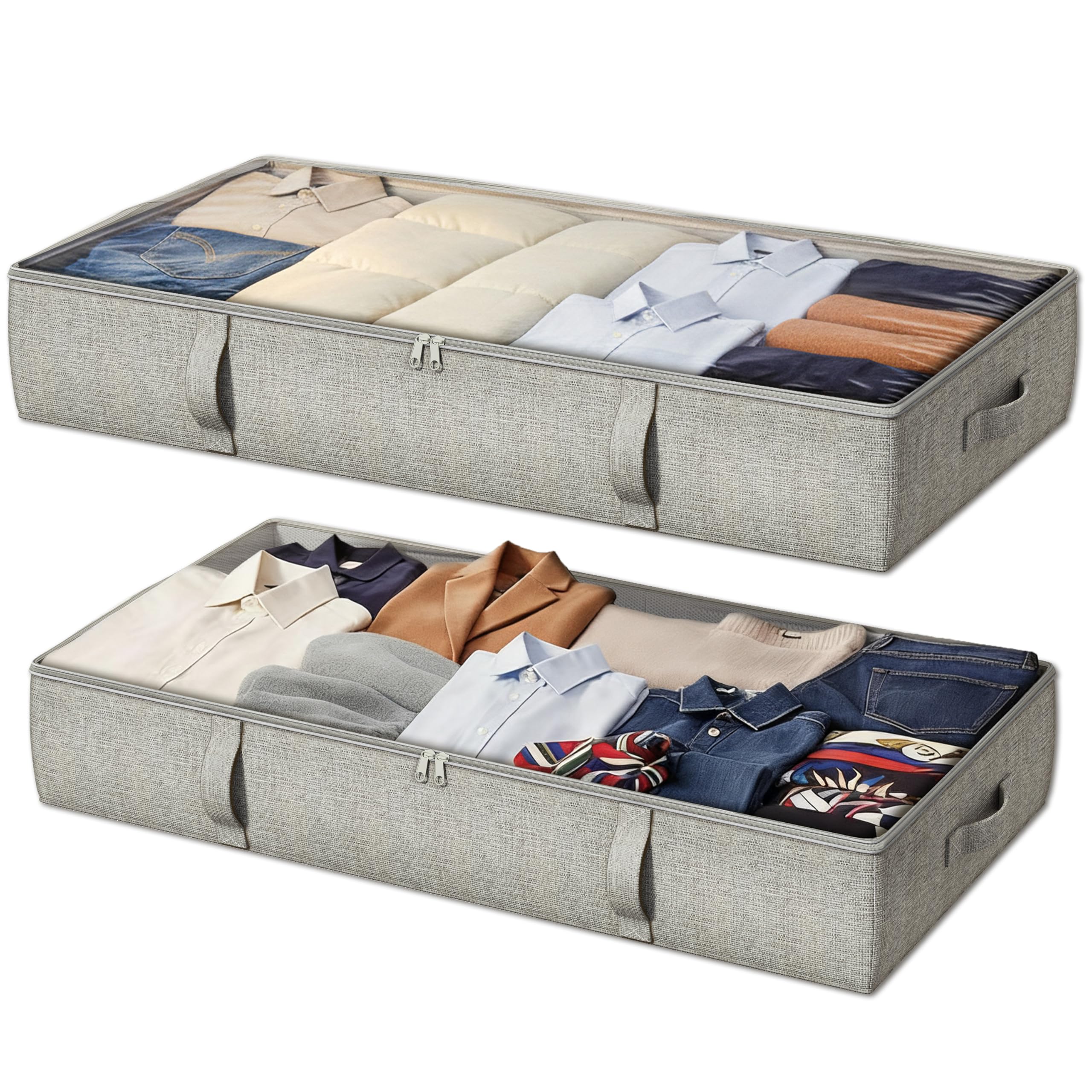 TidyCorner 2-Pack Under Bed Storage Containers, 6 Inches Tall Underbed Clothes Storage Organizer Bin with Sturdy Sidewalls/Bottom, Underbed Storage