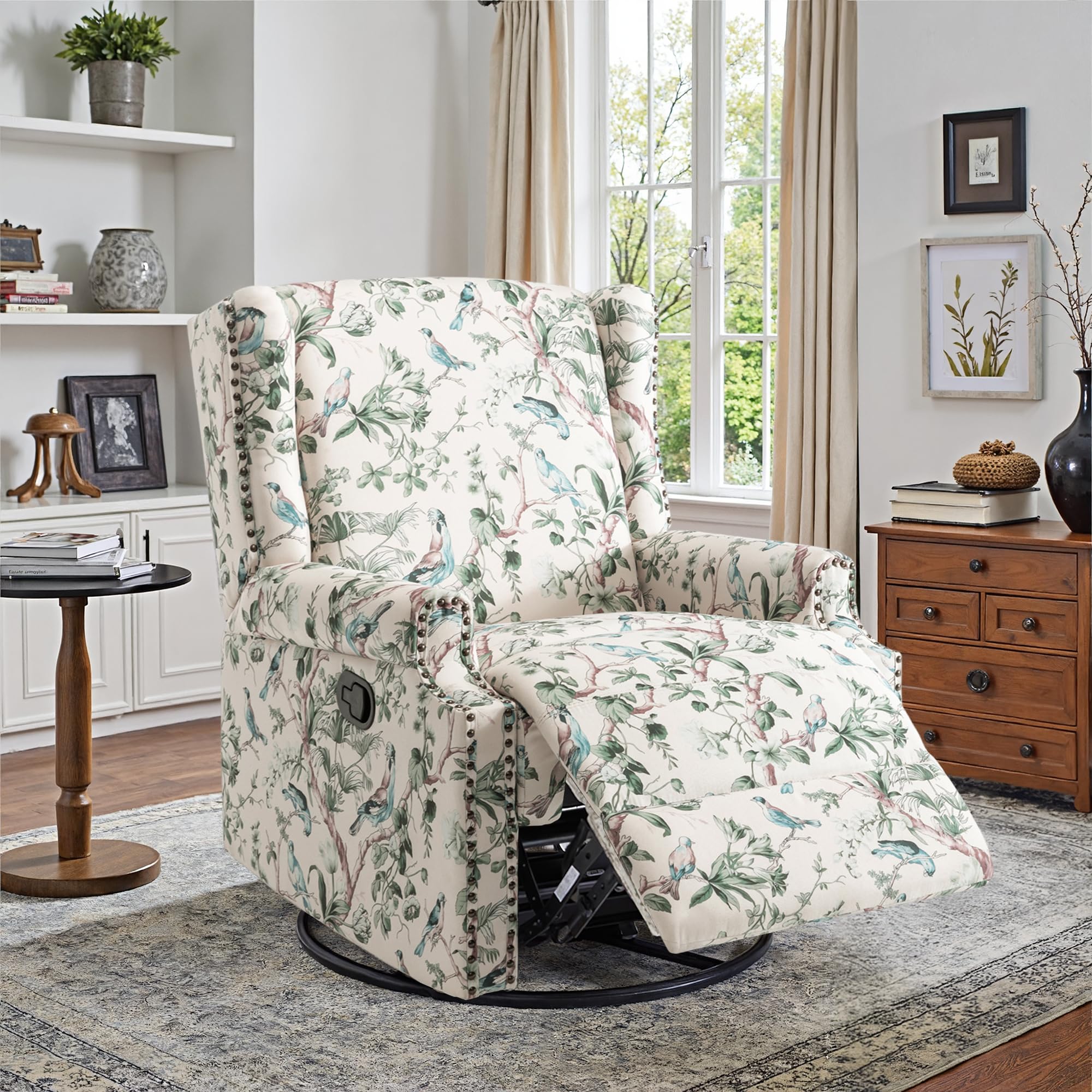DREAMSIDEA Swivel Rocker Recliner Floral Wingback