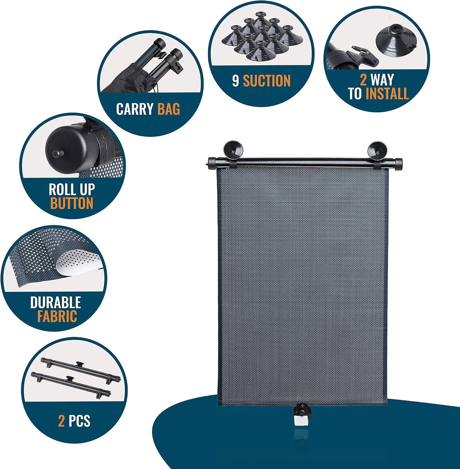 Car Side Window Sunshades - 2 Pack. Universal Roller Blind to Protect Baby, Kids, Pets and Passengers in The Back Seat from Harmful UV Rays and Heat. for a Cooler Car. Easy to Install. by Barucci
