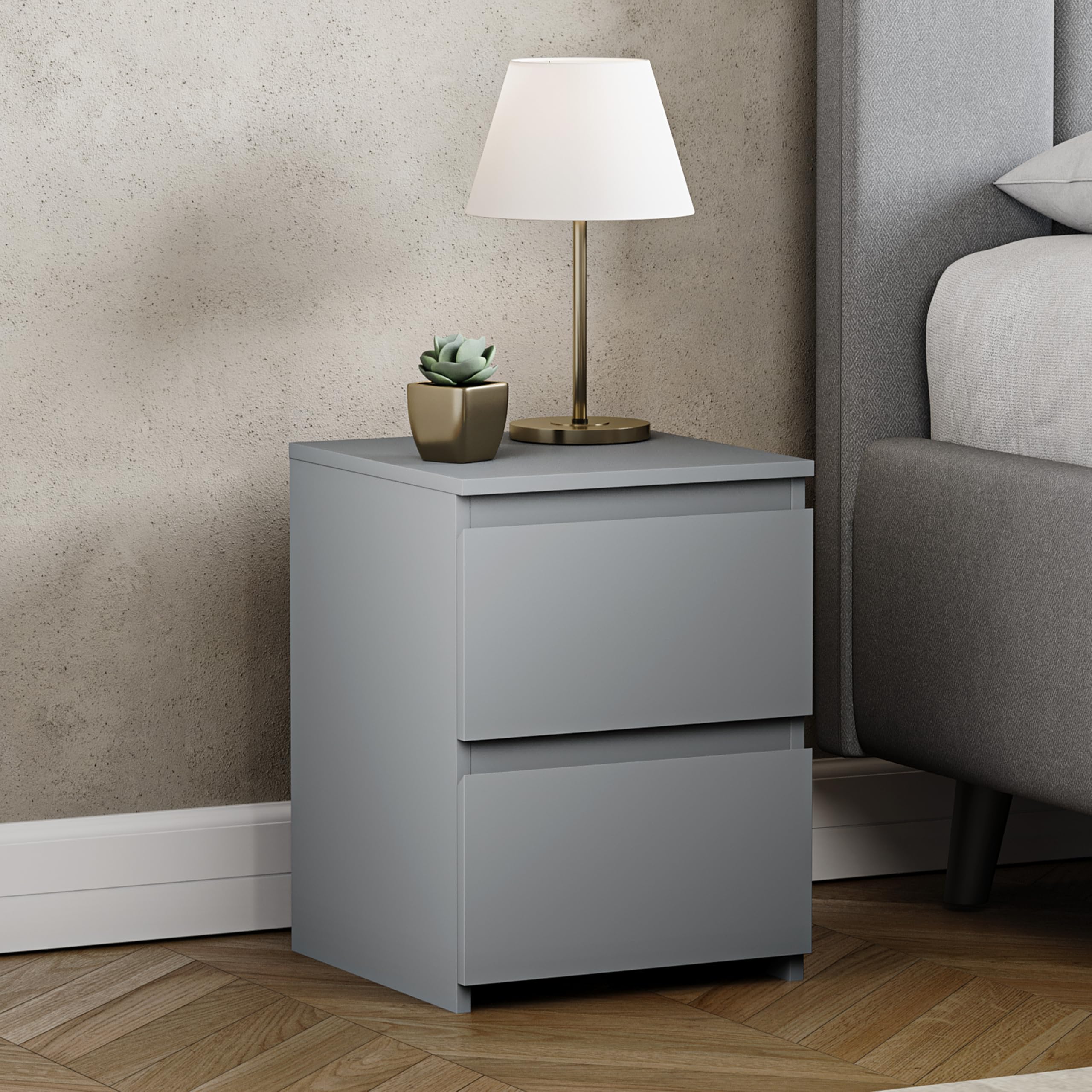 Vida Designs Denver 2 Drawer Bedside Chest (Grey)