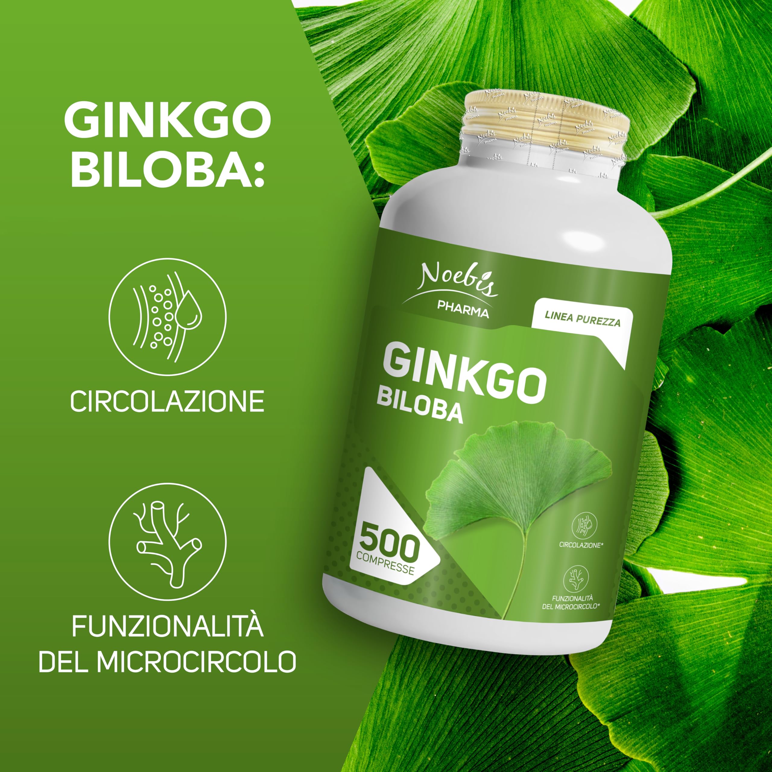 Ginkgo Biloba Noebis Pharma - Estratto Secco di Foglie - 500 Compresse - Microcircolo e Circolazione