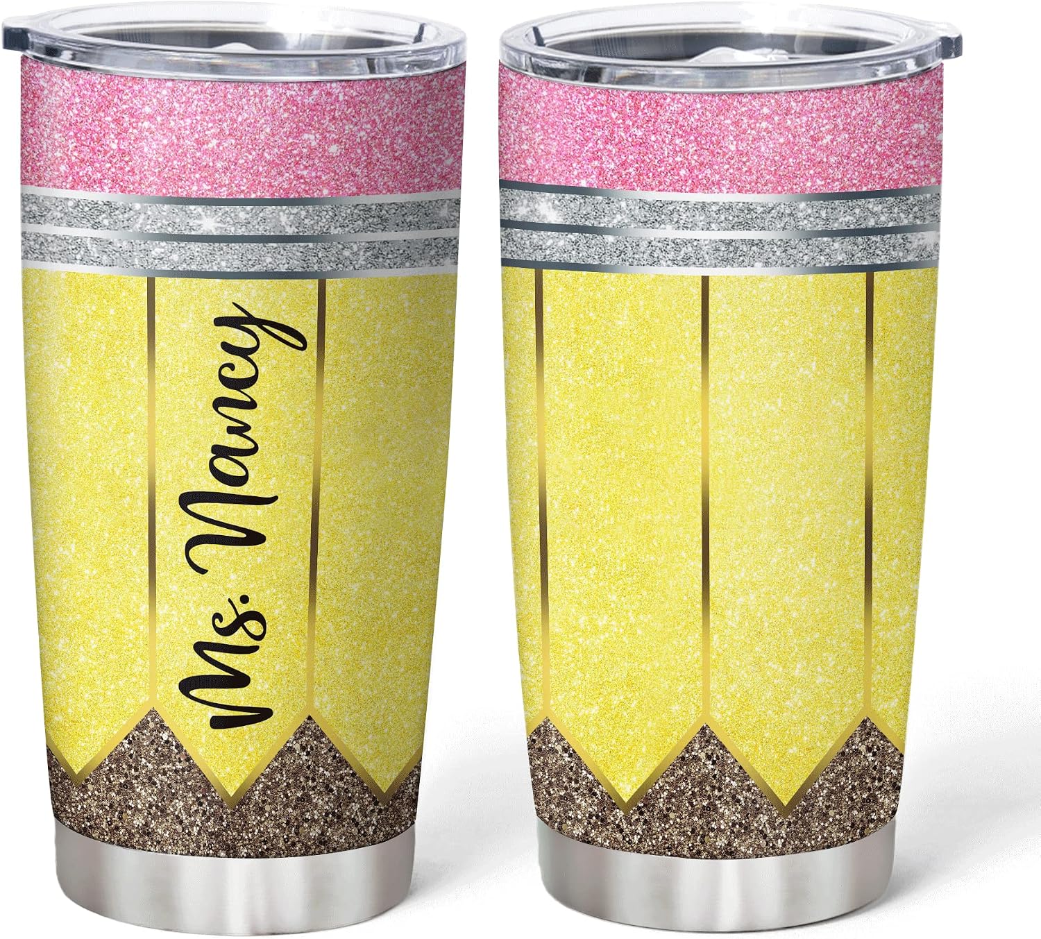 Hyturtle Personalized Gift For Teacher - Birthday Christmas - Pencil Teacher Print Custom Name Stainless Steel Tumbler 20 oz With Lid - Teachers Day Gifts For Women, Back to School Gifts