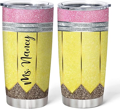 Hyturtle Regalo personalizado para profesores, cumpleaños, Navidad, vaso de acero inoxidable con nombre personalizado, 20 onzas con tapa, regalos