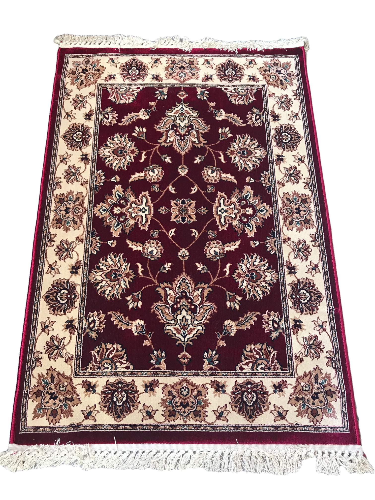 Tappeto Orientale Classico | Misura 100 x 140 cm | Altezza Pelo 6 mm | Peso 2200 gr/mq | Tessitura Wilton a Telai Meccanici | 100% Poliestere di Viscosa, Rosso e Beige