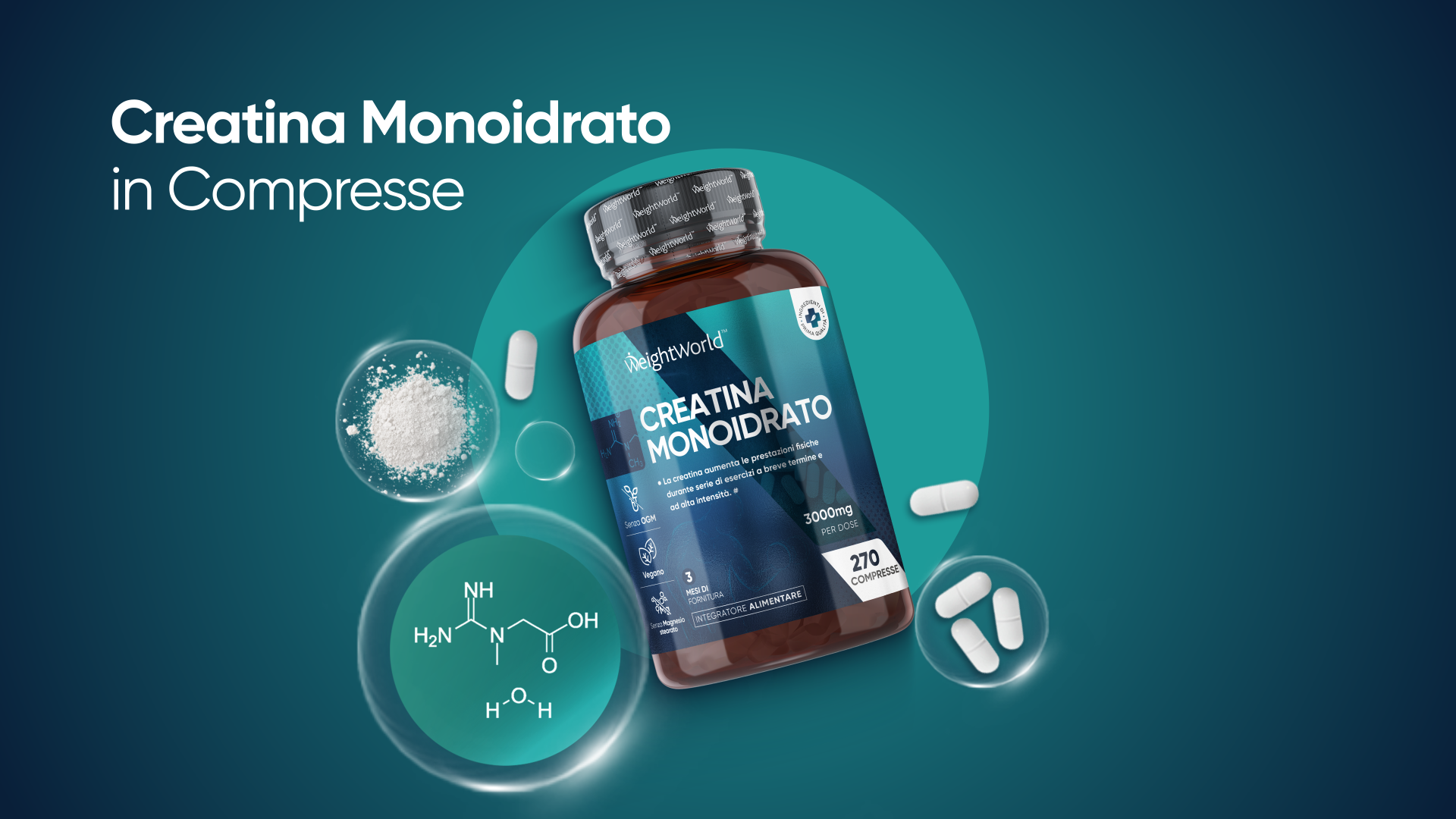Creatina onoidrata 120 copresse da 3000g di creatina pura per dose