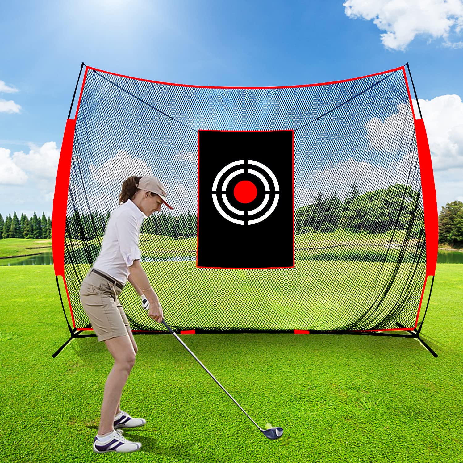 Kapler Golf Practice Hitting Net : 10x8ft Large Portable Backyard Driving Range with Target - Heavy Duty 3mm Mesh Trainer for Indoor Outdoor Swing Chipping
