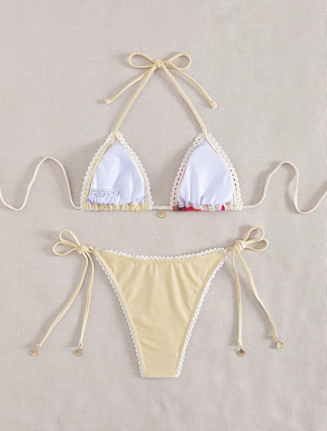 Tainehs Women's Halter Triangle Bikini Sets Sexy String Two Piece Swimsuits Lace Trim Bathing Suit