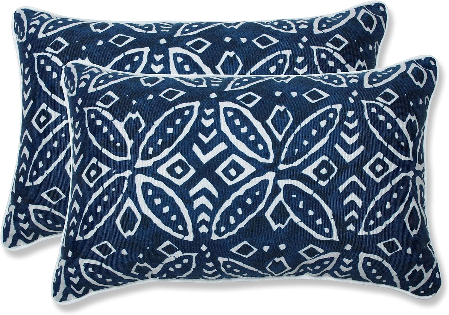 Pillow Perfect Outdoor/Indoor Merida Indigo Lumbar Pillows, 18.5" x 11.5", Blue, 2 Pack