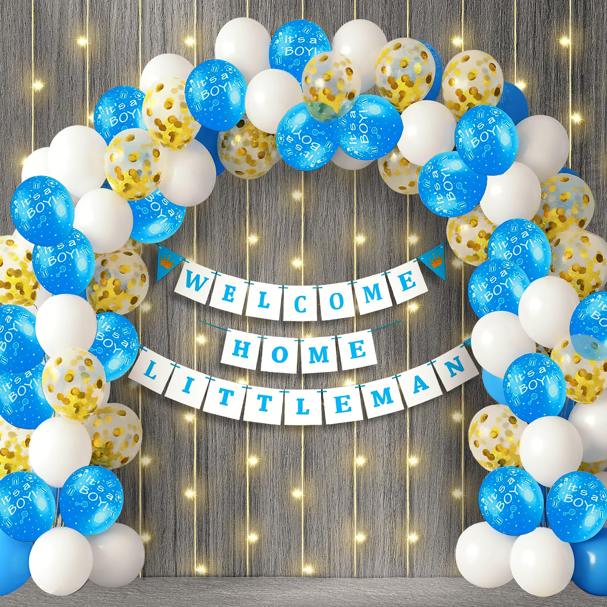 Party Propz Baby Welcome Home Decoration Kit - 32pcs, Welcome Home Banner (Cardstock) | With Fairy Light For Baby Shower Decorations | Welcme Bby Balloons | Welcme Bby Decoration | Little Man