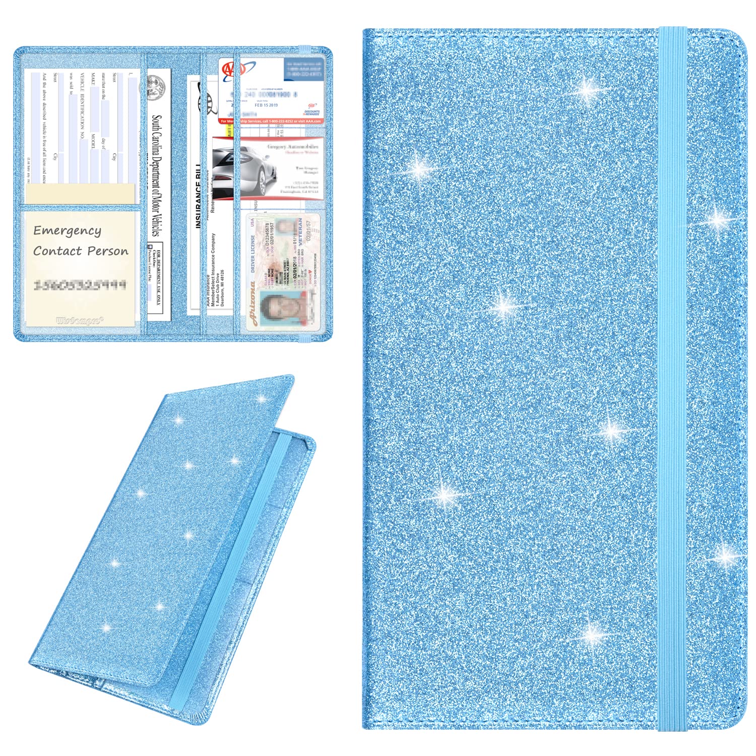Wisdompro Car Document Holder Organiser, PU Leather Vehicle Insurance and Registration Holders Wallet Case for ID Card, Driving Licence, Key Contact Information Cards