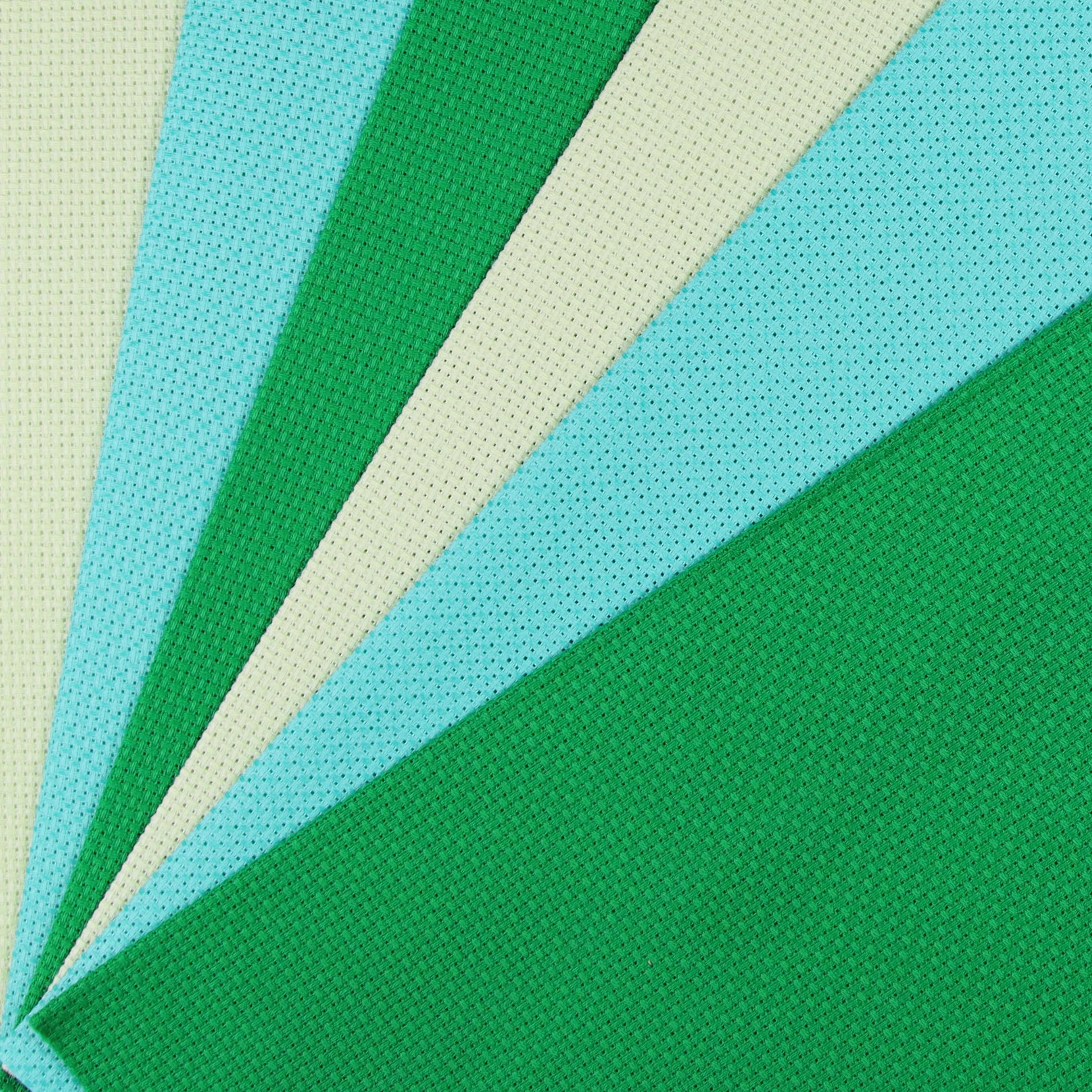 KCS 6 pc of 12" x 18"(30cmx45cm) 14CT Counted Cotton Aida Cloth Cross Stitch Fabric (Light Green+Green+Sea Green)