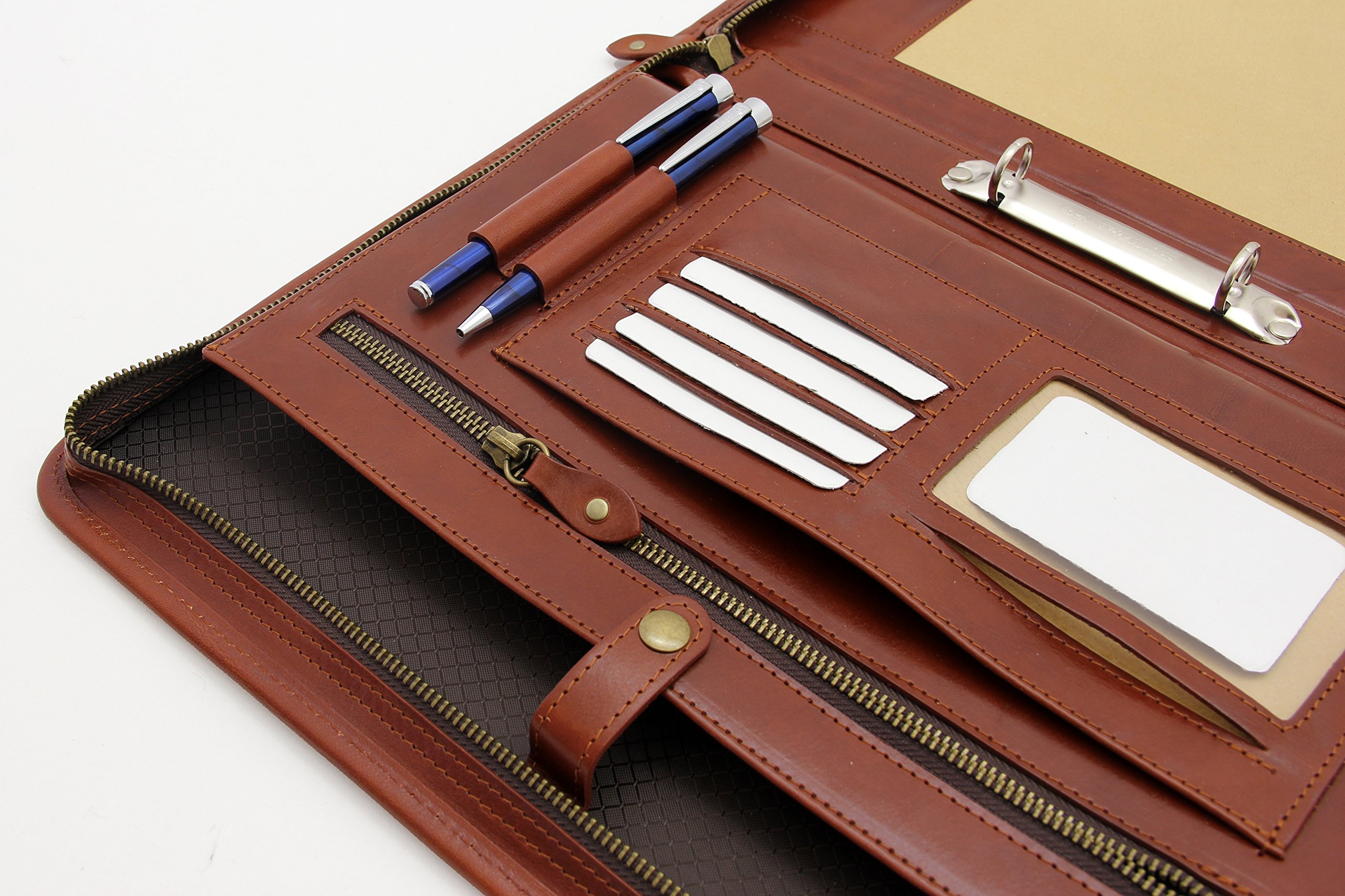 2 raccoglitore ad anelli Portfolio professionale di professionisti W/chiusura con cerniera | Riprendi, documento, blocco note, appunti, scrittura Pad organizzatore | uomo, donna Cognac