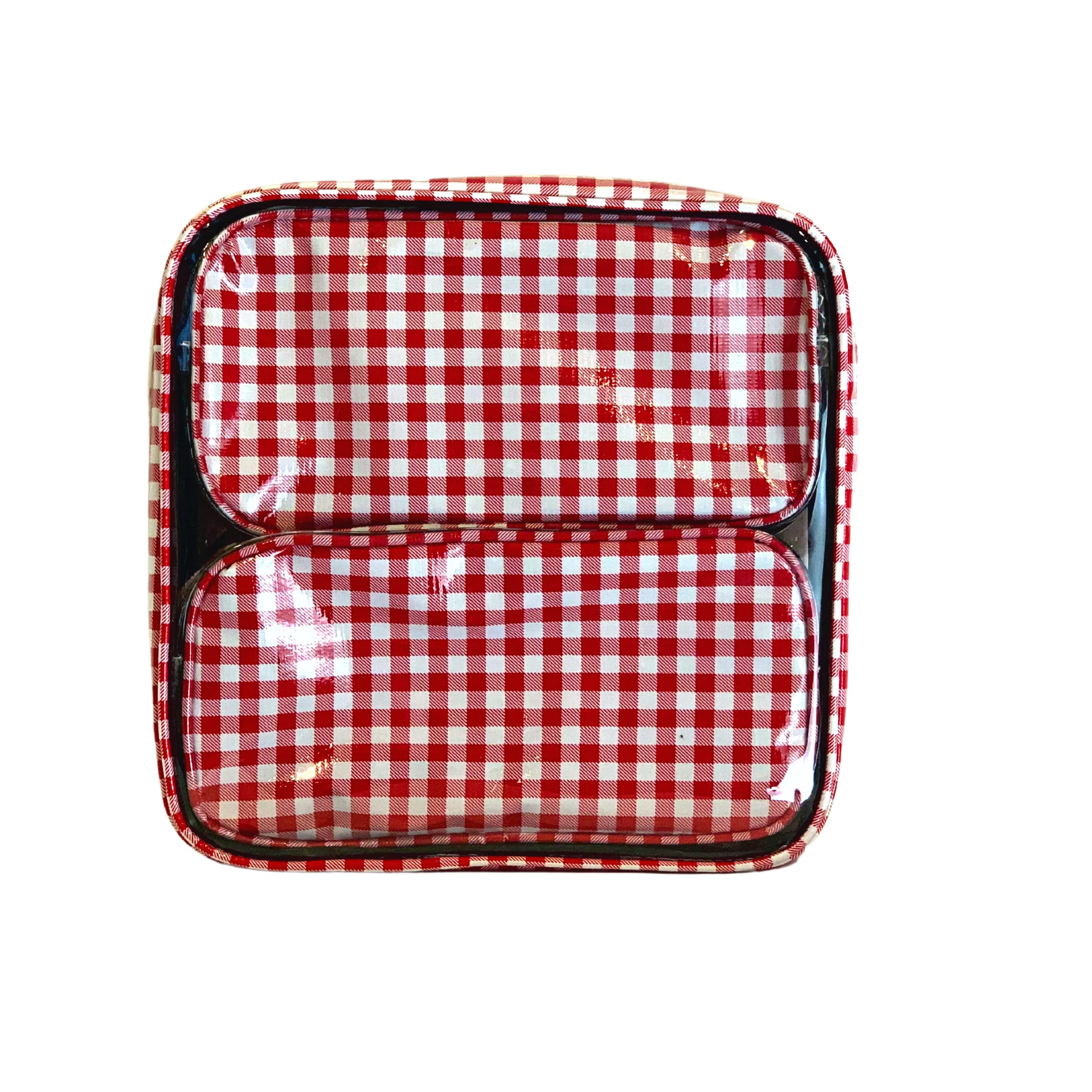 Alux Reise-Make-up-Taschen, wasserdicht, mehrfarbig, Reise-Kulturbeutel-Set, große und mittelgroße Make-up-Taschen für Reisen und Kosmetik, kleine Make-up-Tasche, 3-teilig, Vichy-Rot