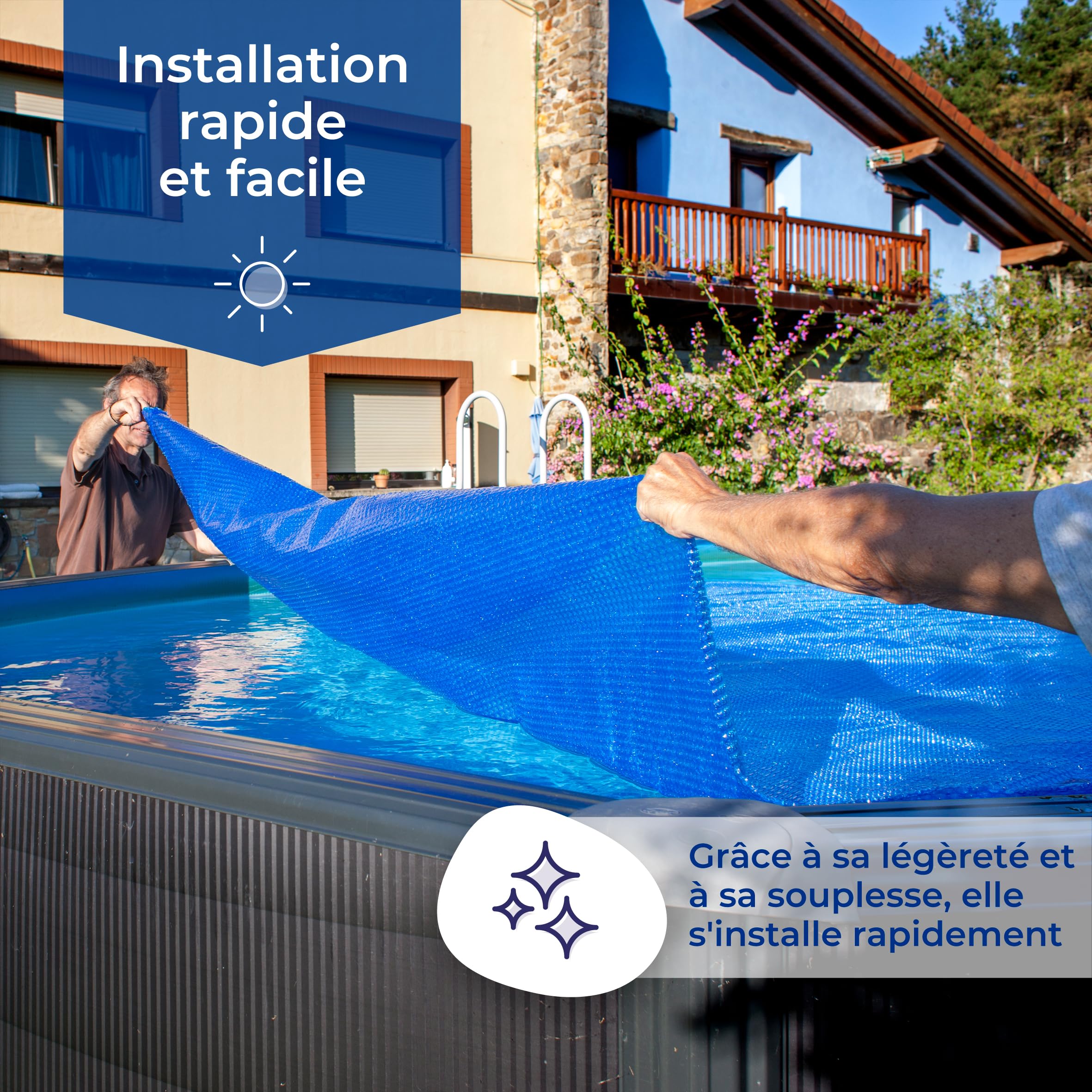 GRE CPROV505 - Bâche d'été pour piscines ovales de 500x300cm, épaisseur 180µ, Couleur Bleue