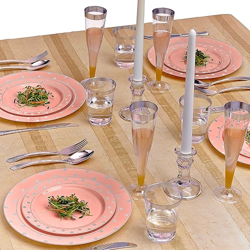 Miniatura 8 de Elegantes platos desechables para fiestas  (24 piezas) juego de vajilla desechable resistente de 10.25 pulgadas, platos de plástico de comedor finos