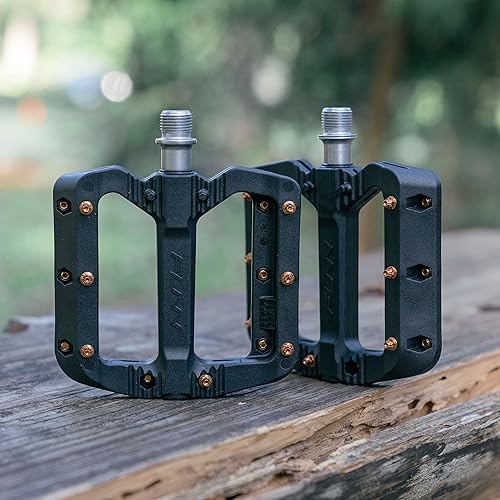 Miniatura 5 de Funn Juego de pedal de bicicleta de montaña plano de plástico negro Magic  Pedales de bicicleta ligeros de plataforma ancha para estabilidad,