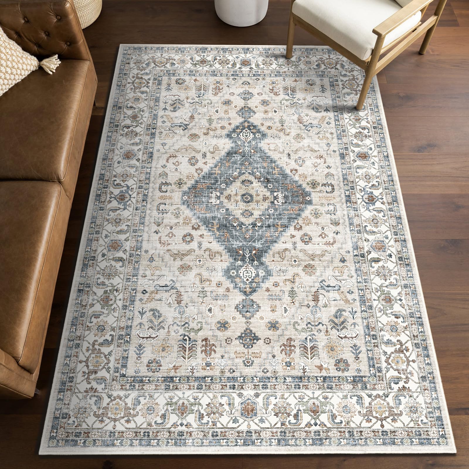 SONGLET 120x180 cm Rug for Living Room Vintage Area Rugs,Washable Non Slip Rugs Indoor Floor Mat Traditional Printed Carpets for Bedroom Home Decor area Rug Blue