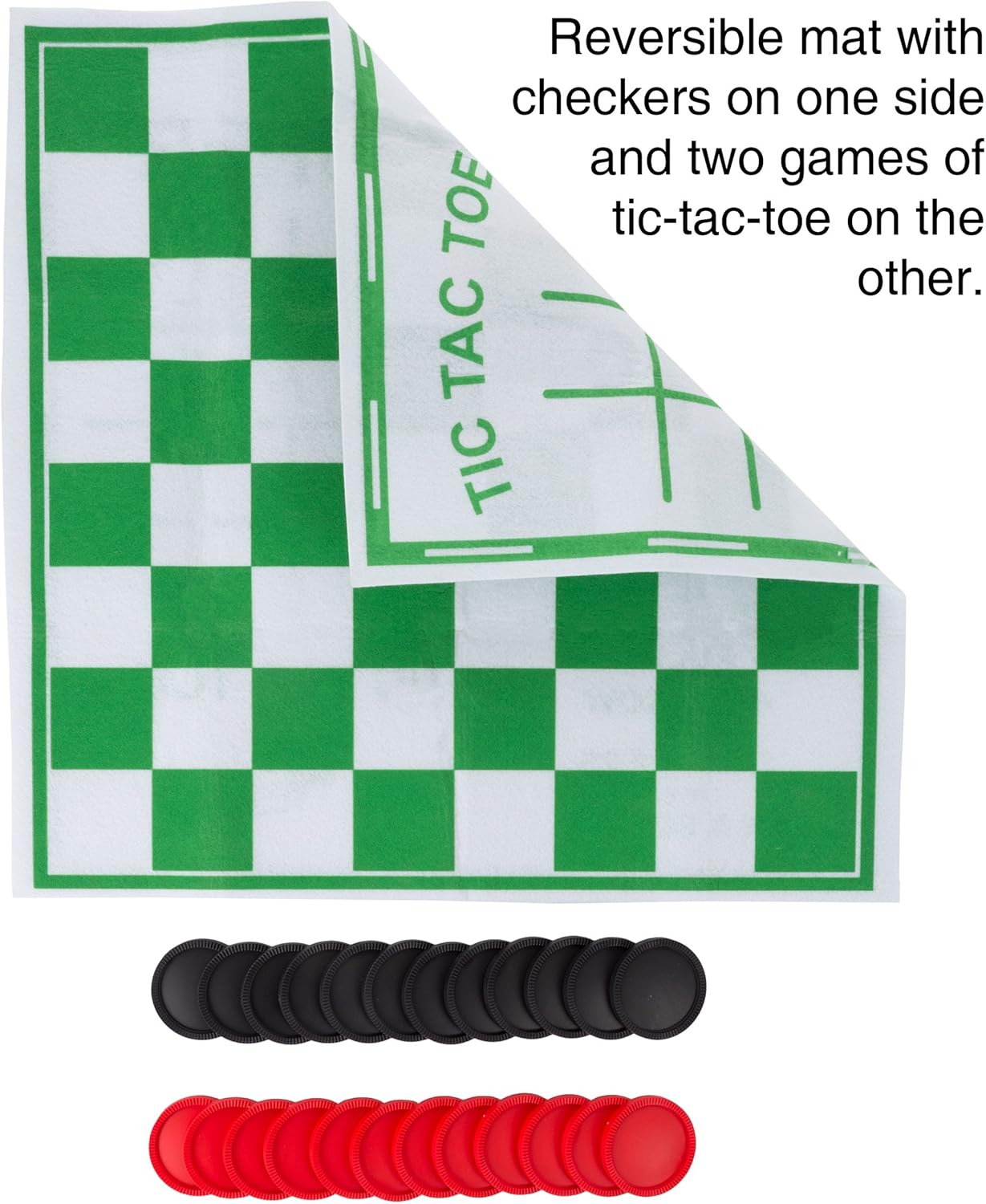 Hey! Play! Giant Checkers and Tic Tac Toe Reversible Board Game Rug-Jumbo Two-Sided Foldable Mat with Game Pieces for Boys and Girls-Family Fun : Toys & Games
