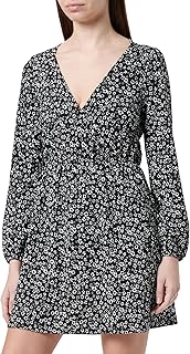KOTON Women's Floral Mini Short Sleeve Crew Neck Frilled Dress