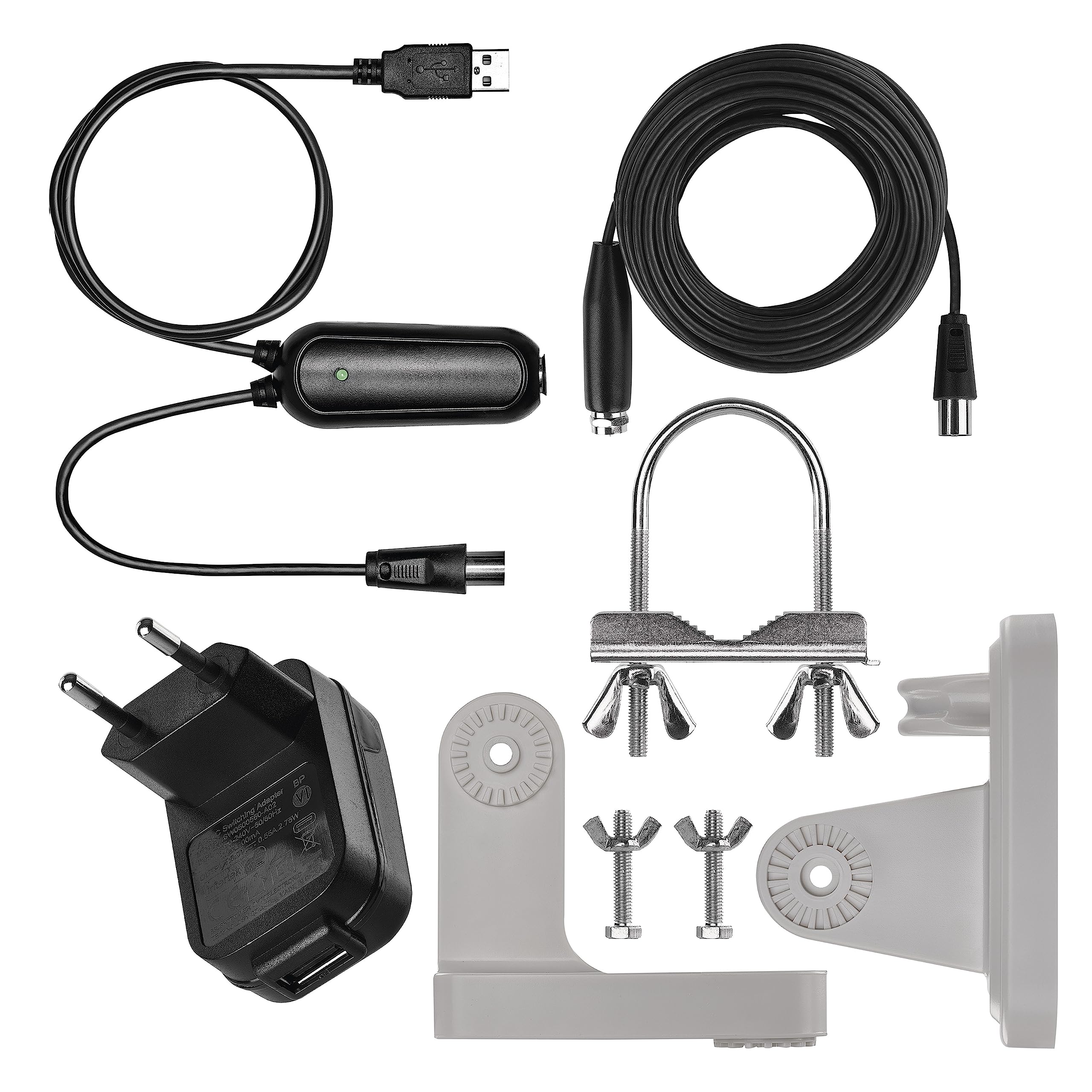 EMOS - Antenne numérique avec amplificateur - pour l'extérieur - Antenne Active Village - Portée 0-80 km - FM/Dab/DVB-T/DVB-T2 - Filtre LTE/4G/5G intégré - Angle de réception 360°