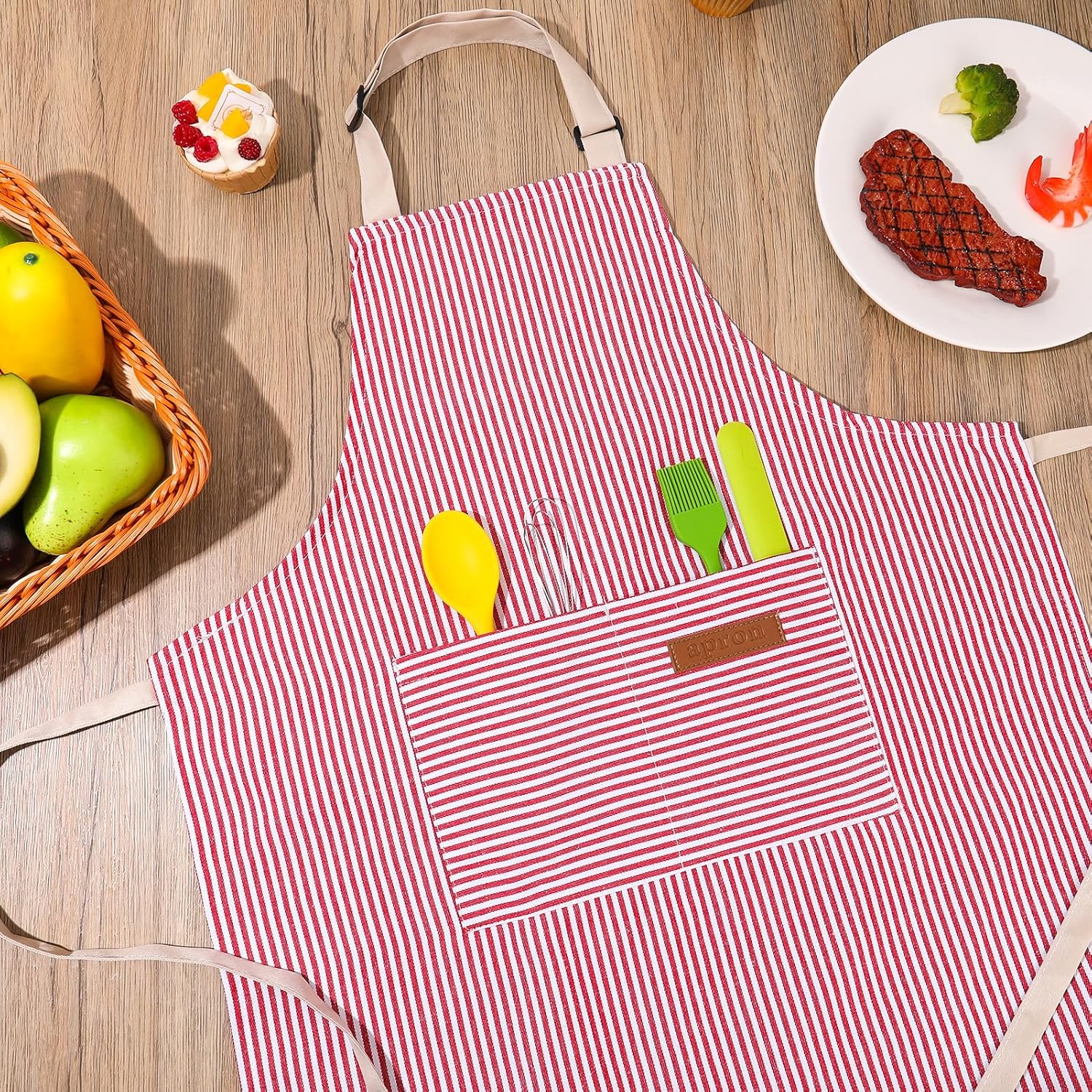 Stripes Kids Apron, Kids Cooking Aprons with 2 Pockets, Cute Kids Aprons for Cooking for Boys and Girls - Image 8