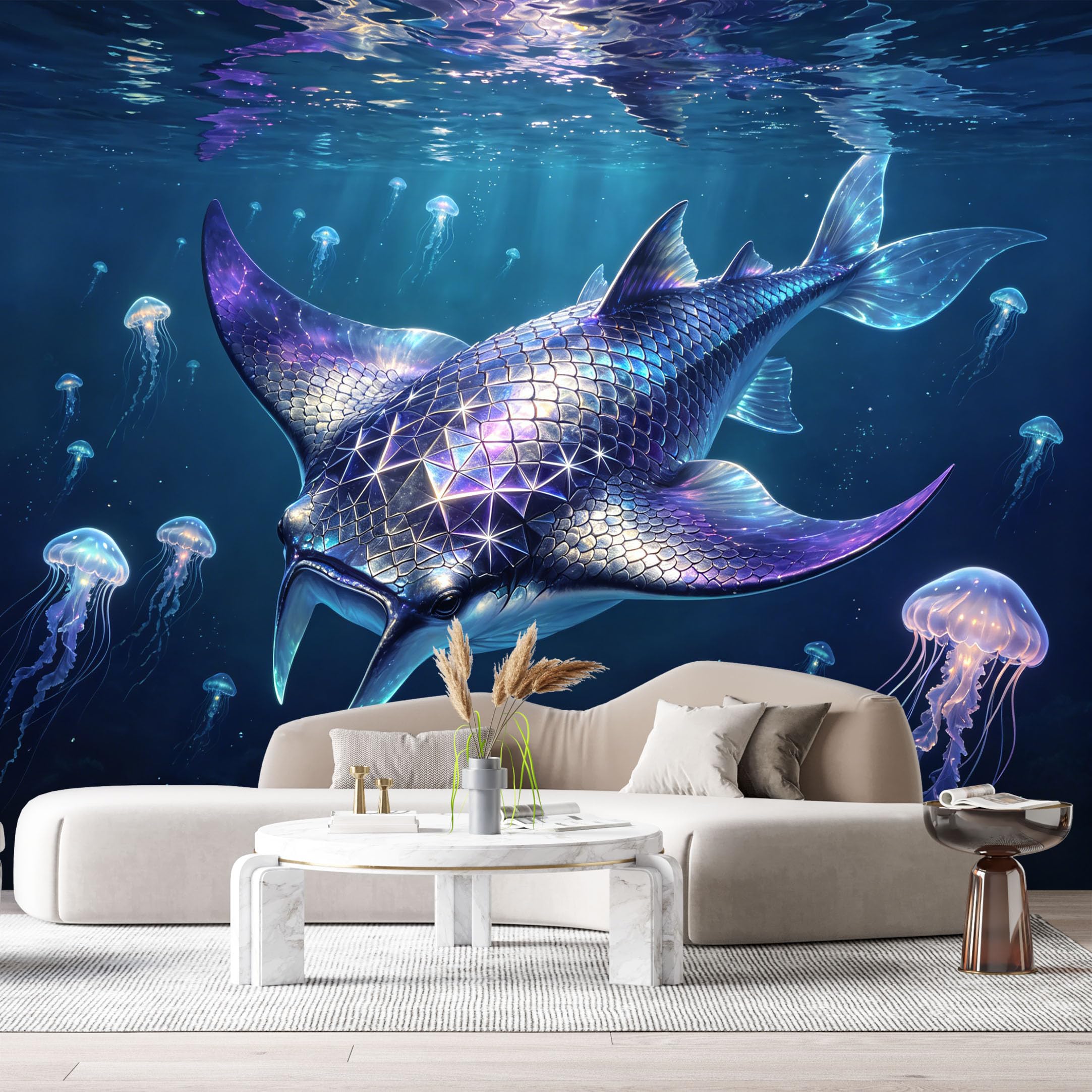 Custom Size Wall Murals Ocean Marine Abstract 3D Bioluminescent Ray Jellyfish SelfAdhesive Wall Fabric Removable Large Wallpaper for Photo Living Room